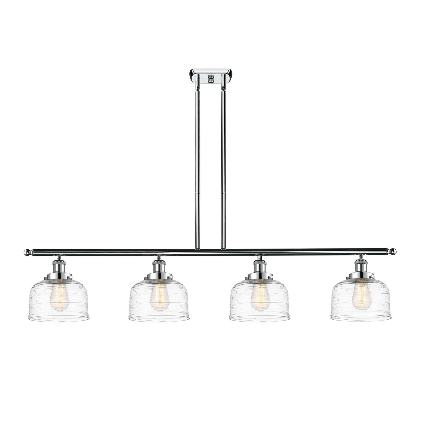 Innovations Bell 48in 4-Light Island Light | Industrial Polished Chrome Steel and Clear Deco Swirl Glass | Kitchen Island & Dining | Model 916-4I-PC-G713