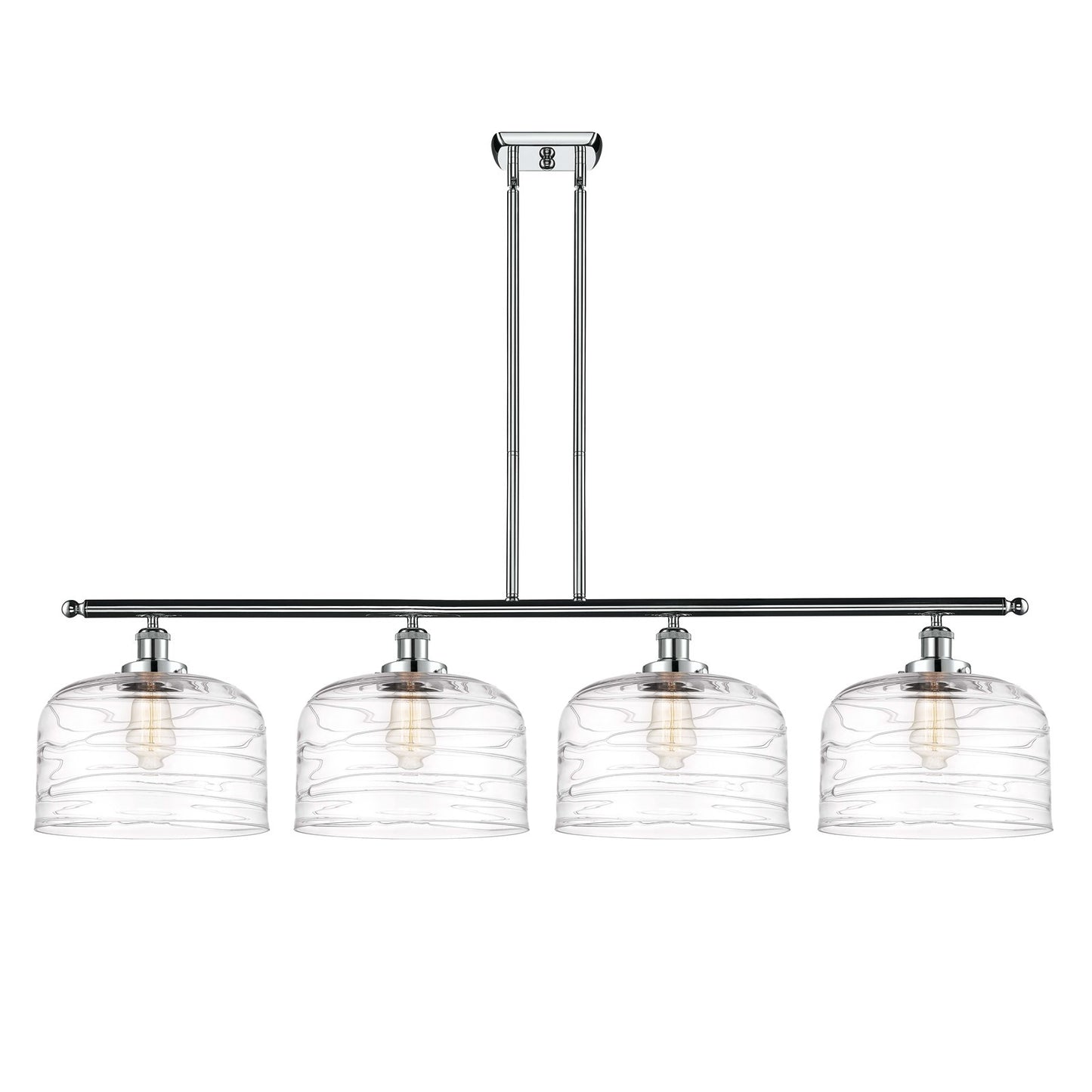 Innovations Bell 48in 4-Light Island Light | Industrial Polished Chrome Steel and Clear Deco Swirl XL Glass | Kitchen Island & | Model 916-4I-PC-G713-L