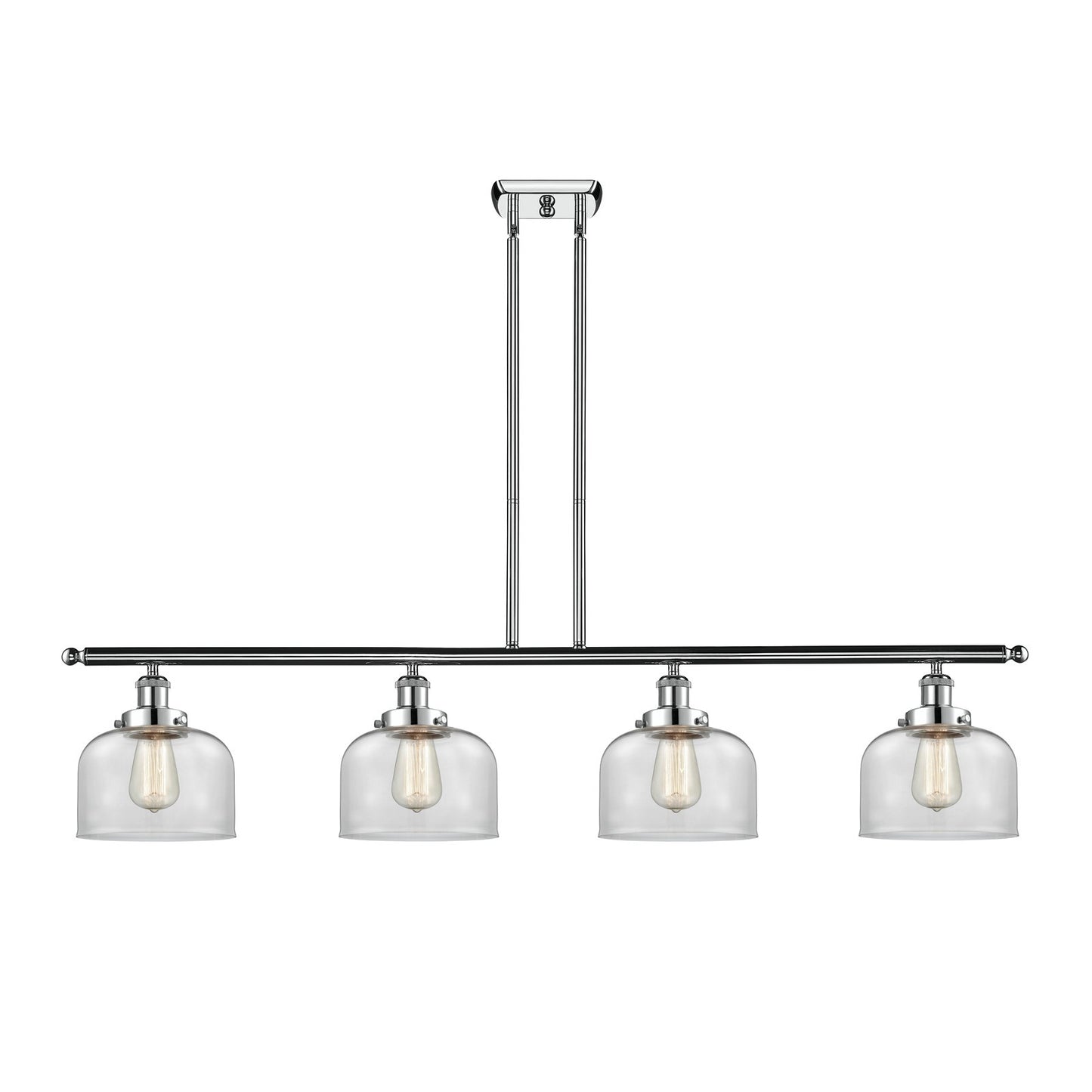 Innovations Bell 48in 4-Light Island Light | Industrial Polished Chrome Steel and Clear Glass | Kitchen Island & Dining Room | Model 916-4I-PC-G72-LED