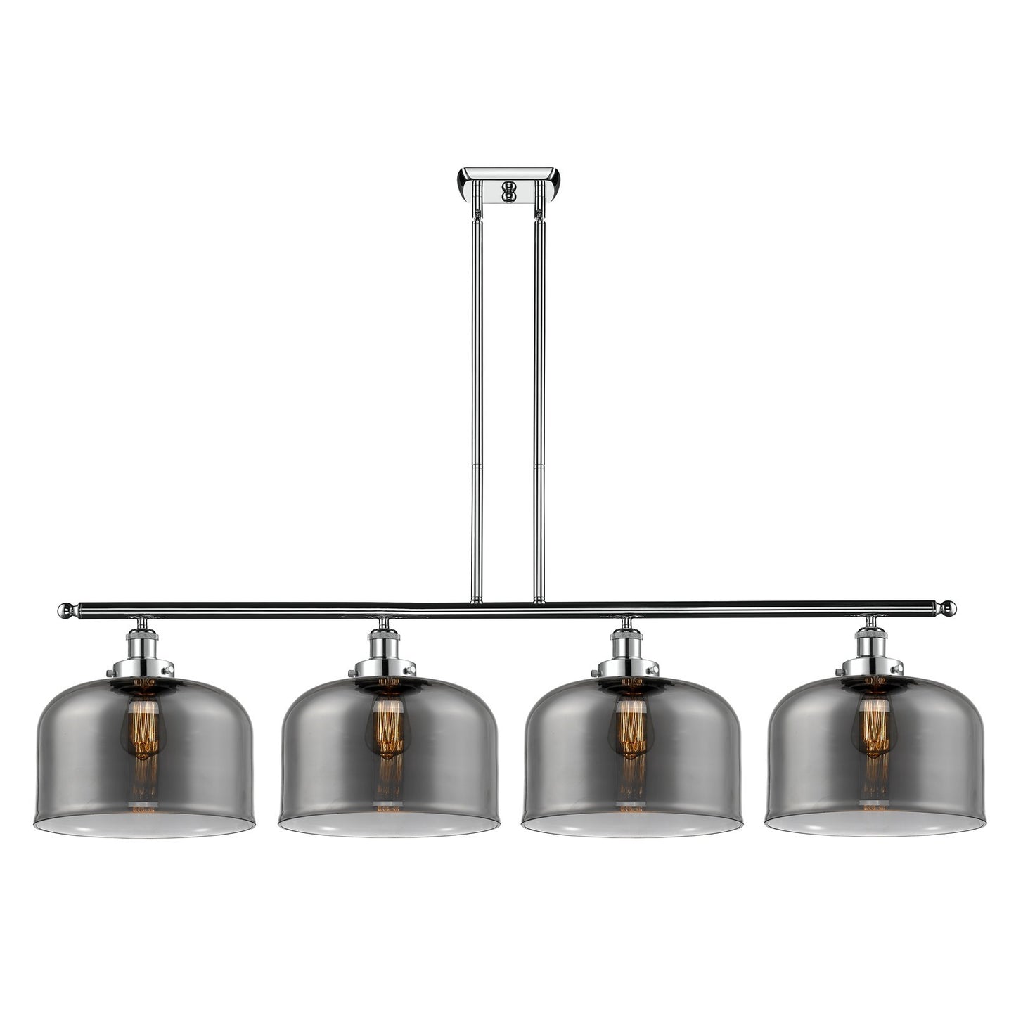Innovations Bell 48in 4-Light Island Light | Industrial Polished Chrome and Light Smoke Glass | Kitchen Island & Dining Room | Model 916-4I-PC-G73-L
