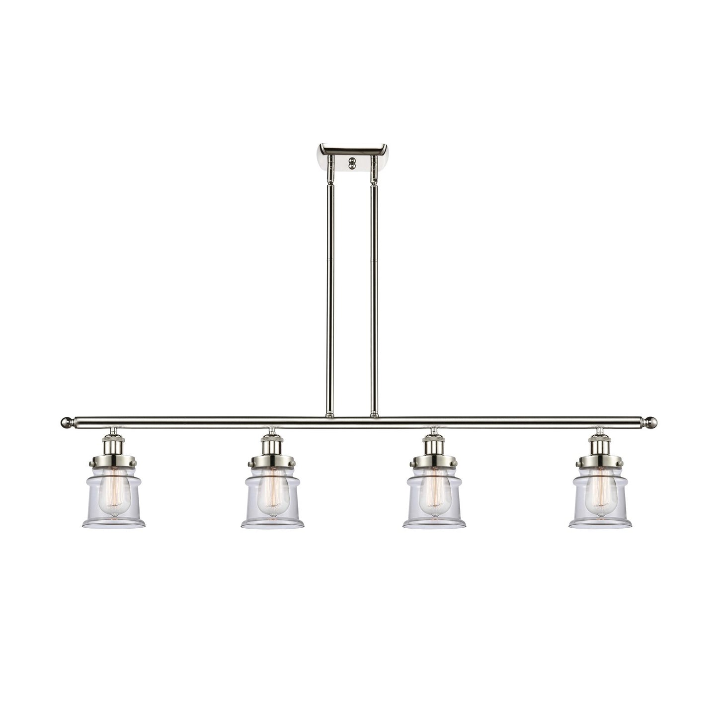 Innovations Canton 48in 4-Light Island Light | Modern Transitional Polished Nickel Steel and Clear Glass | Kitchen Island & Dining | Model 916-4I-PN-G182S
