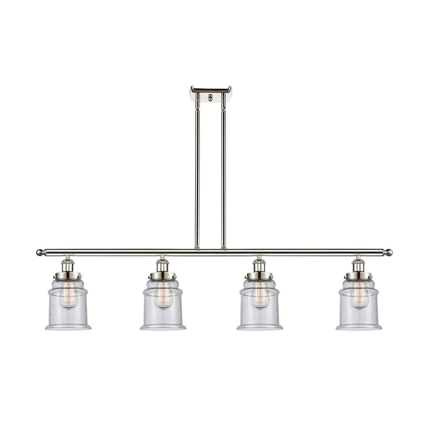 Innovations Canton 48in 4-Light Island Light | Modern Transitional Polished Nickel Steel and Seedy Glass | Kitchen Island & Dining | Model 916-4I-PN-G184