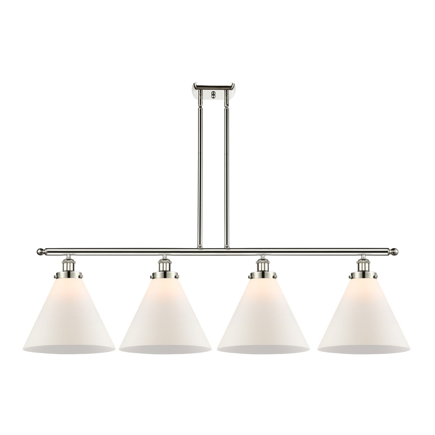 Innovations Cone 48in 4-Light Island Light | Industrial Polished Nickel and Matte White Frosted Glass | Kitchen Island & | Model 916-4I-PN-G41-L-LED