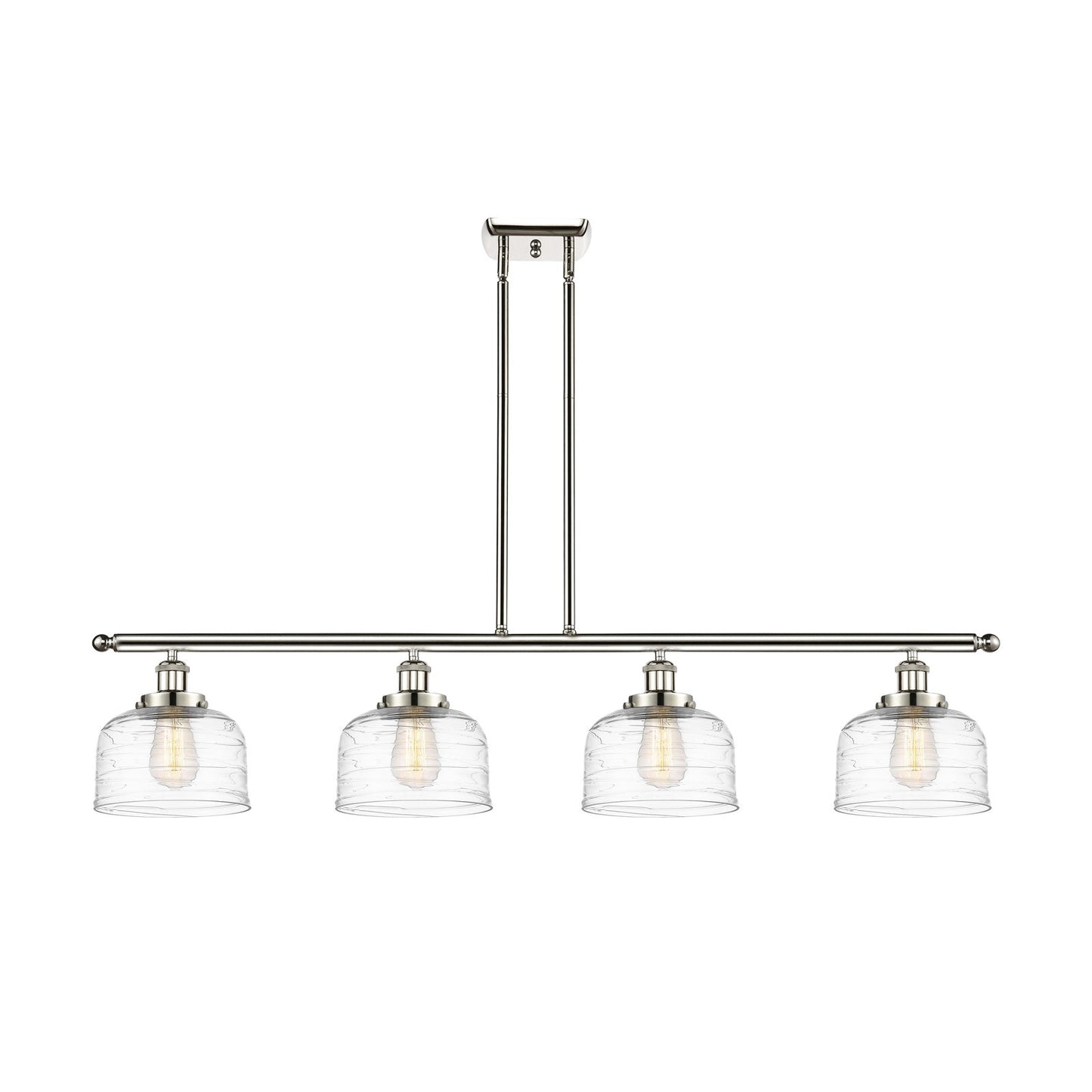 Innovations Bell 48in 4-Light Island Light | Industrial Polished Nickel Steel and Clear Deco Swirl Glass | Kitchen Island & Dining | Model 916-4I-PN-G713