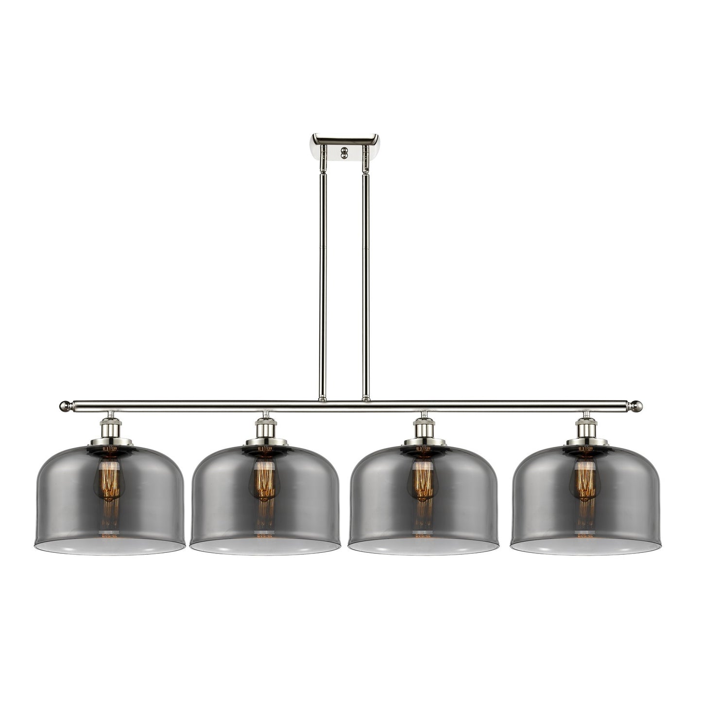 Innovations Bell 48in 4-Light Island Light | Industrial Polished Nickel Steel and Light Smoke Glass | Kitchen Island & Dining Room | Model 916-4I-PN-G73-L