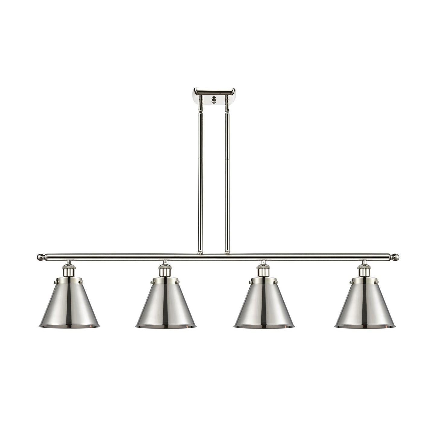 Innovations Appalachian 48in 4-Light Island Light | Industrial Polished Nickel Metal Cone Shades | Kitchen Island & Dining Room | Model 916-4I-PN-M13-PN