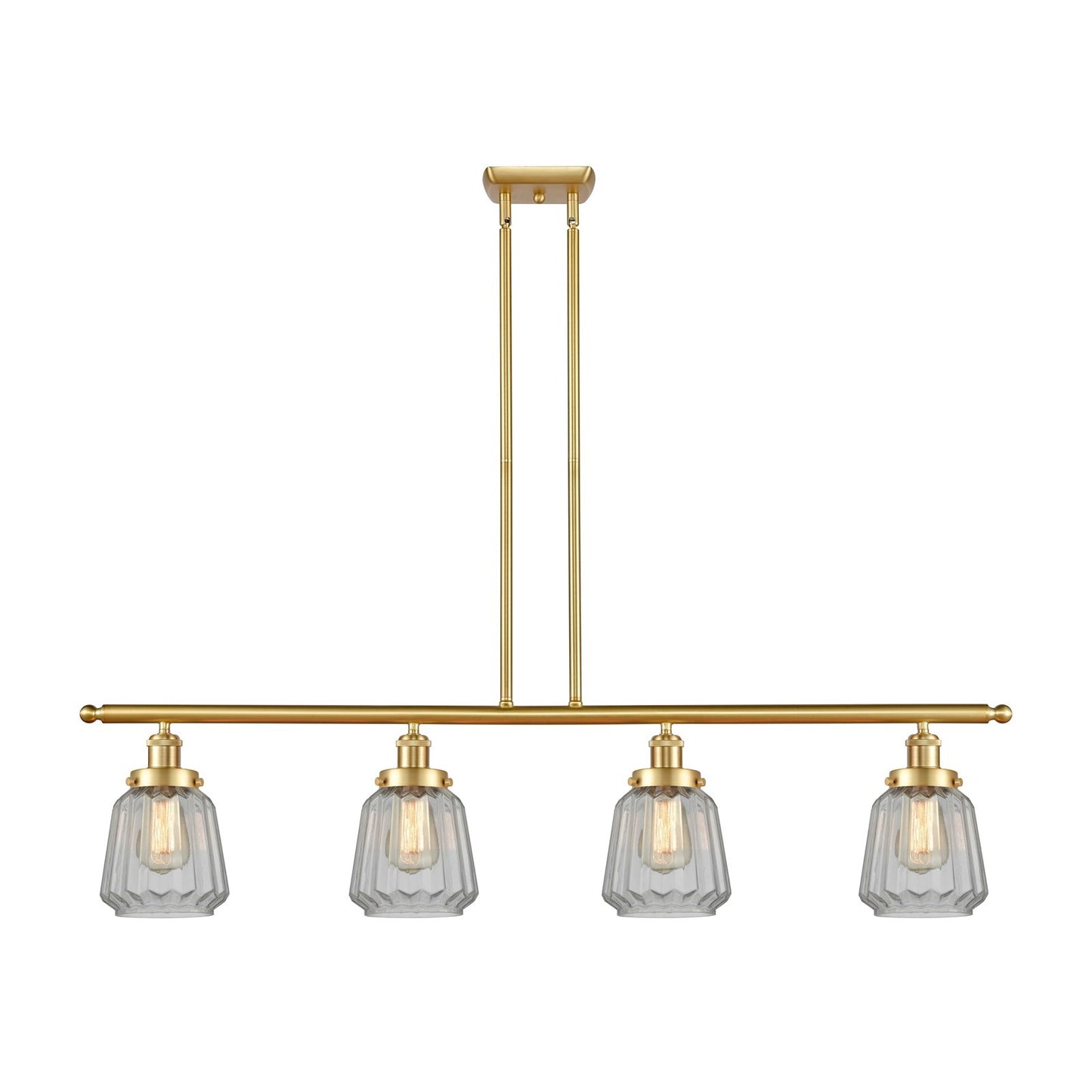 Innovations Chatham 48in 4-Light Island Light | Modern Satin Gold Steel and Clear Ribbed Glass Shade | Kitchen Island & Dining Room | Model 916-4I-SG-G142