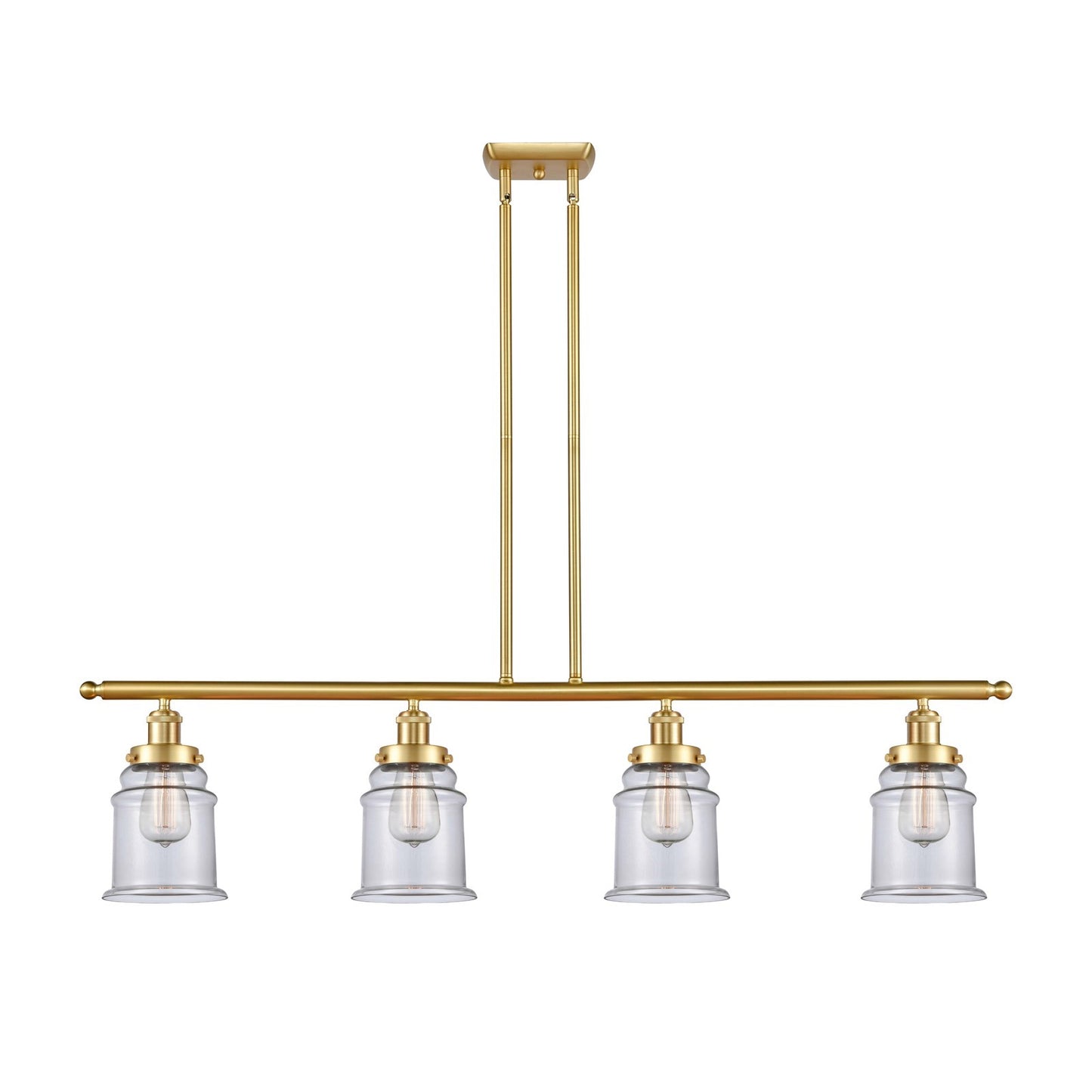 Innovations Canton 48in 4-Light Island Light | Modern Transitional Satin Gold Steel and Clear Glass | Kitchen Island & Dining Room | Model 916-4I-SG-G182