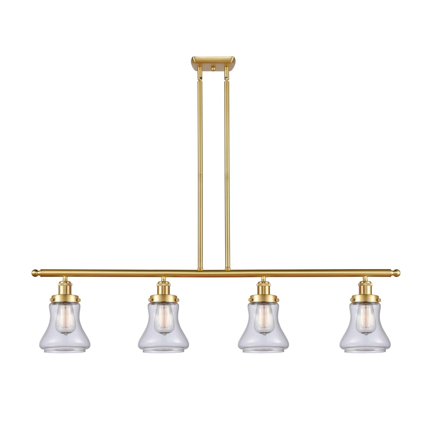 Innovations Bellmont 48in 4-Light Island Light | Modern Transitional Satin Gold Steel and Clear Glass | Kitchen Island & Dining | Model 916-4I-SG-G192