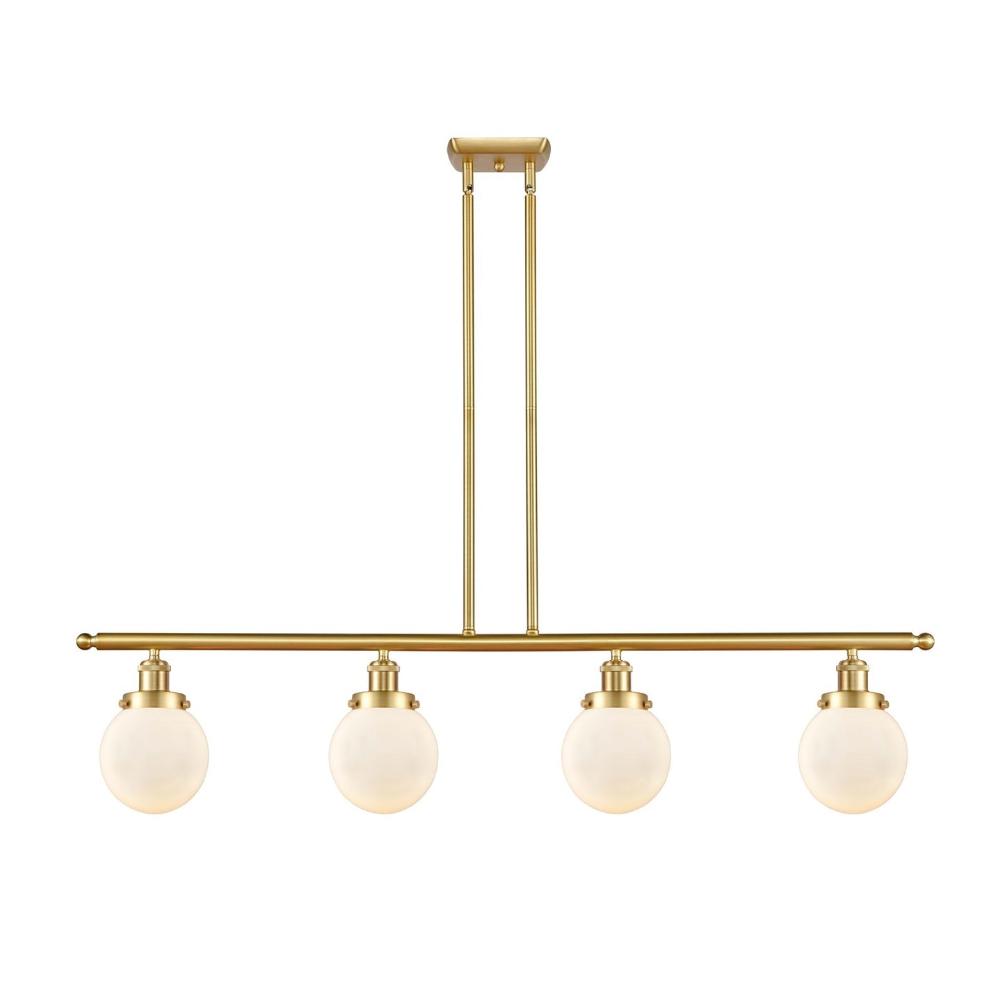 Innovations Beacon 48in 4-Light Island Light | Modern Transitional Satin Gold Steel and Matte White Glass | Kitchen Island & | Model 916-4I-SG-G201-6