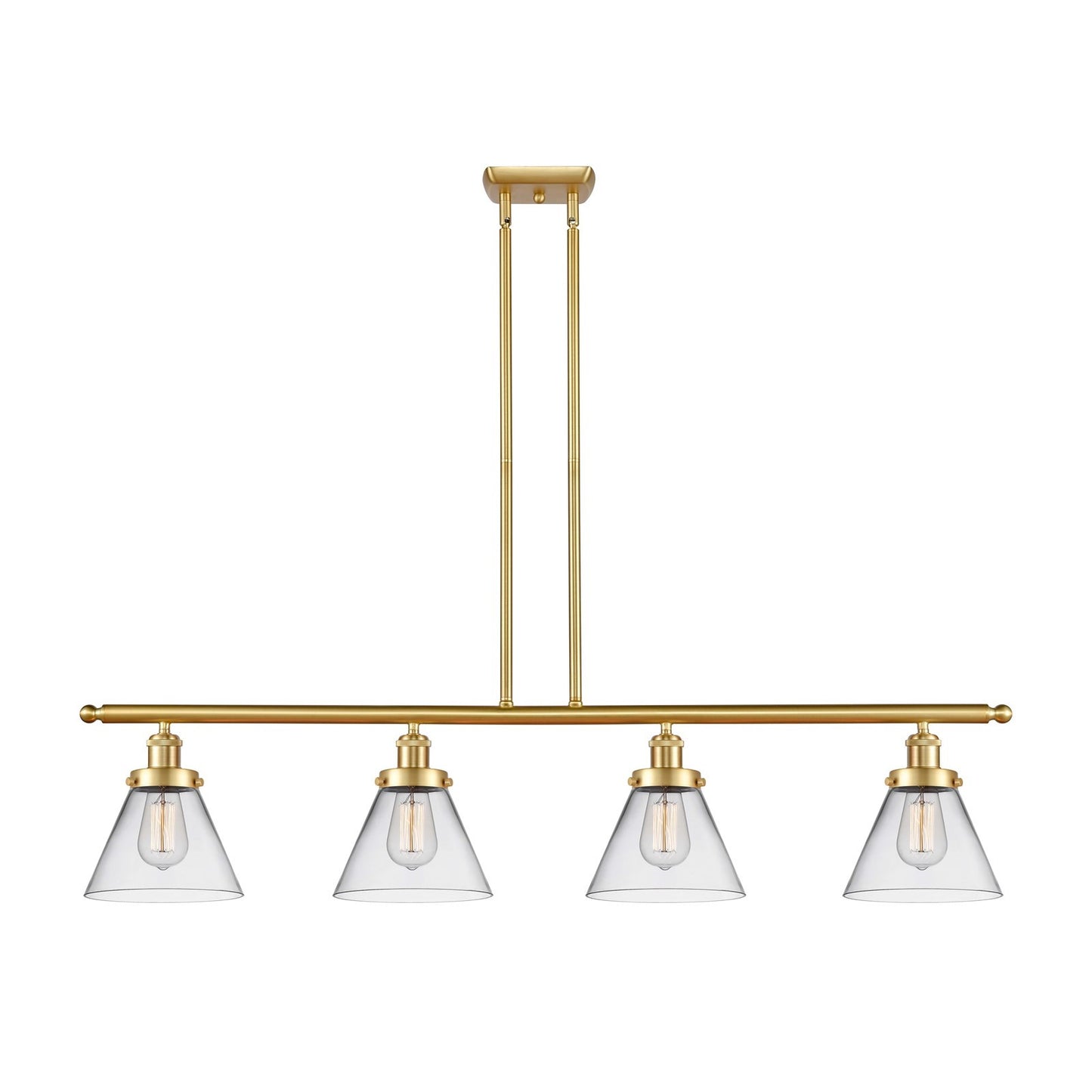 Innovations Cone 48in 4-Light Island Light | Satin Gold Steel and Cast Brass with Clear Glass Shade | Kitchen Island & Dining Room | Model 916-4I-SG-G42