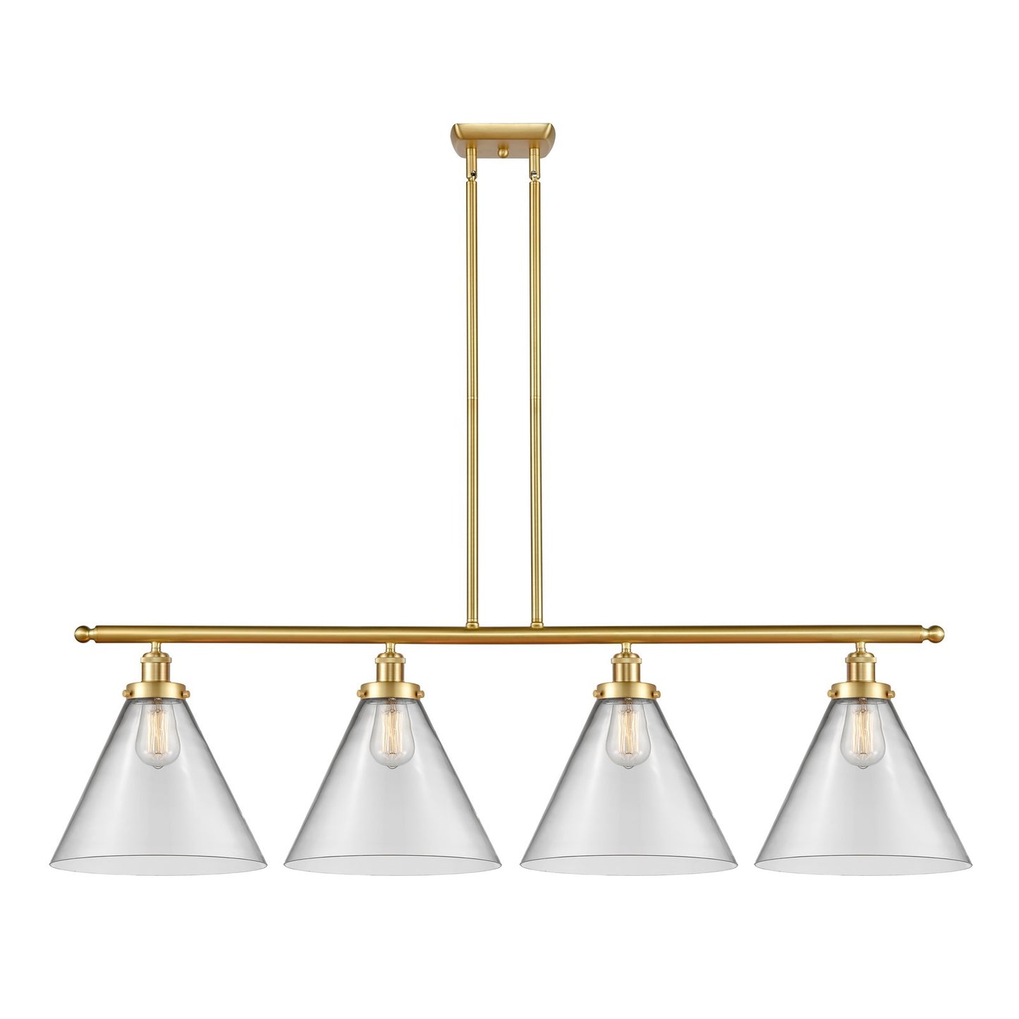 Innovations Cone 48in 4-Light Island Light | Industrial Satin Gold Steel and Clear Cone Glass | Kitchen Island & Dining Room | Model 916-4I-SG-G42-L