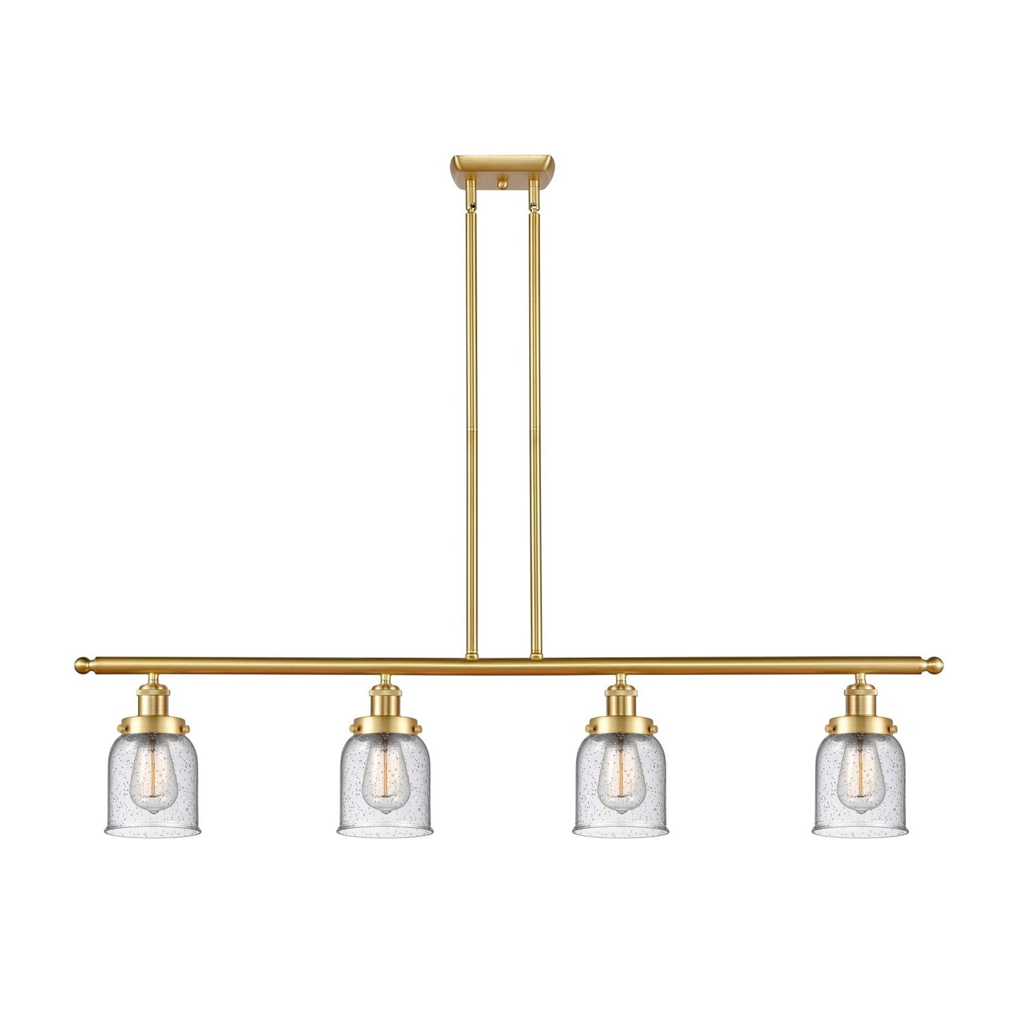 Innovations Bell 48in 4-Light Island Light | Industrial Satin Gold Steel and Seedy Glass | Kitchen Island & Dining Room | Model 916-4I-SG-G54