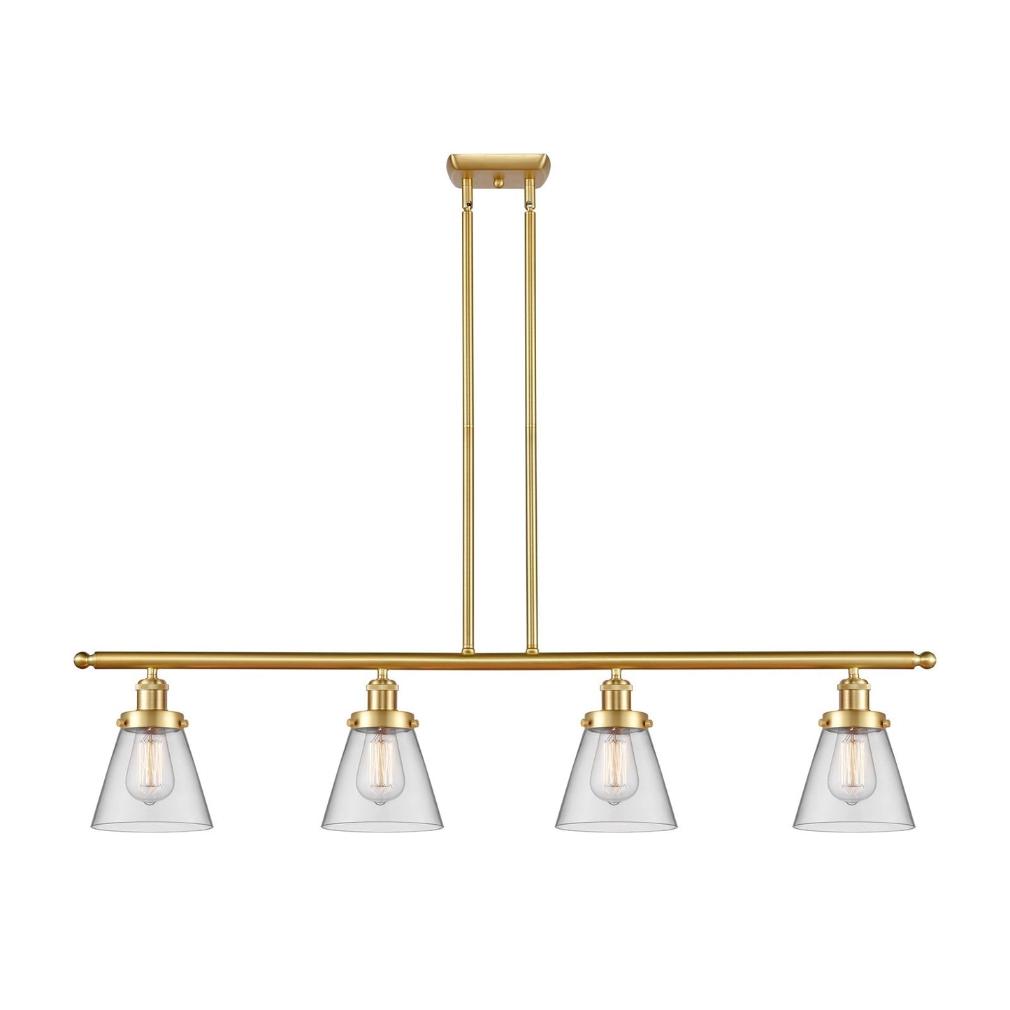 Innovations Cone 48in 4-Light Island Light | Industrial Satin Gold Steel and Clear Glass | Kitchen Island & Dining Room | Model 916-4I-SG-G62