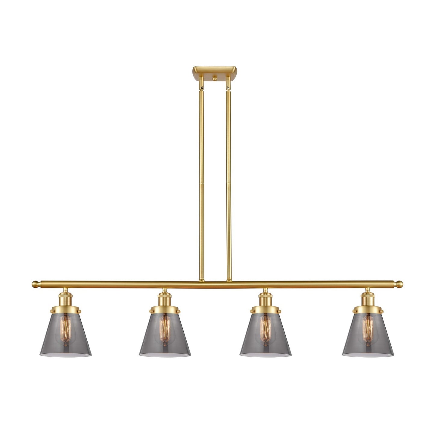 Innovations Cone 48in 4-Light Island Light | Industrial Satin Gold Steel and Light Smoke Glass | Kitchen Island & Dining Room | Model 916-4I-SG-G63