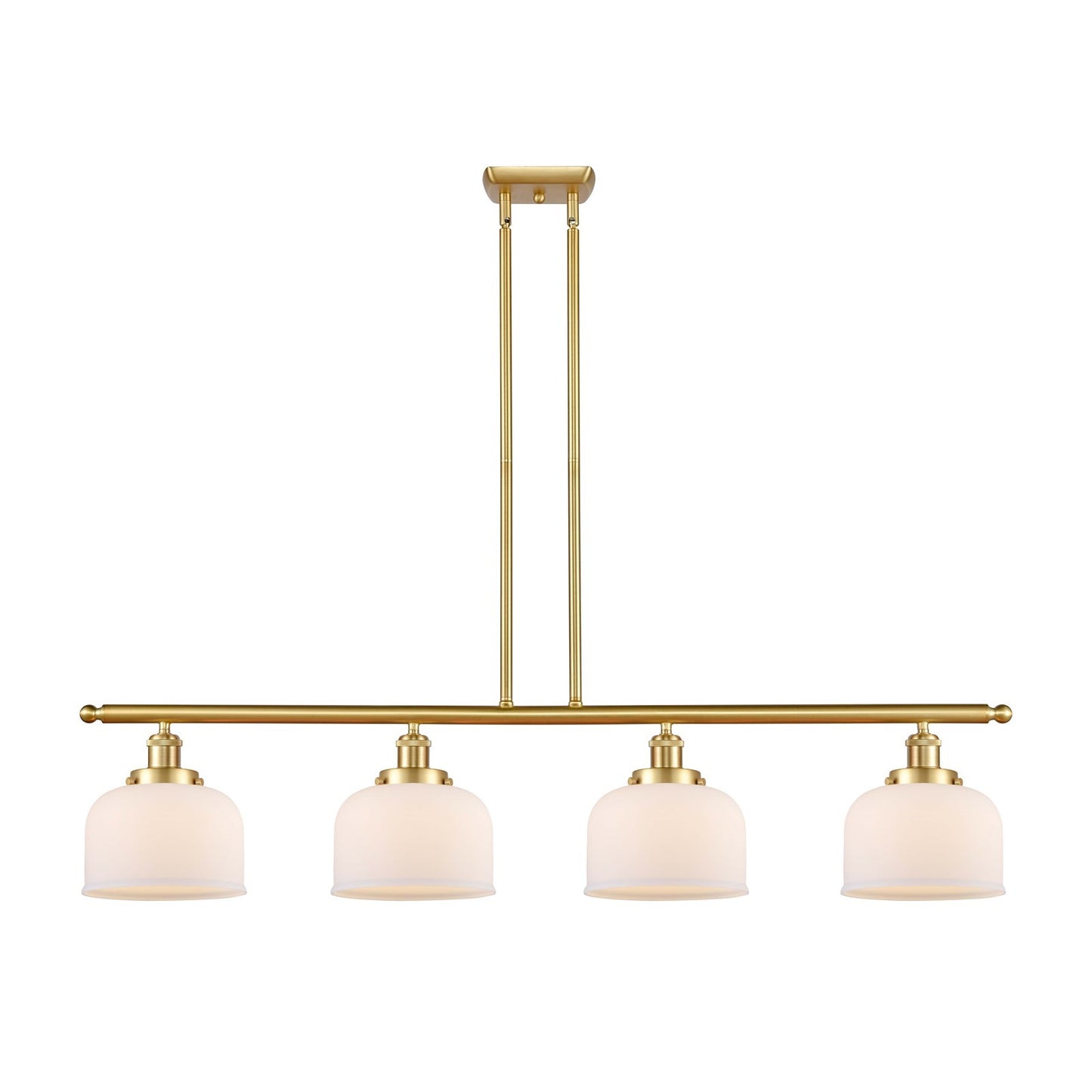 Innovations Bell 48in 4-Light Island Light | Industrial Satin Gold Steel and Matte White Frosted Glass | Kitchen Island & Dining | Model 916-4I-SG-G71