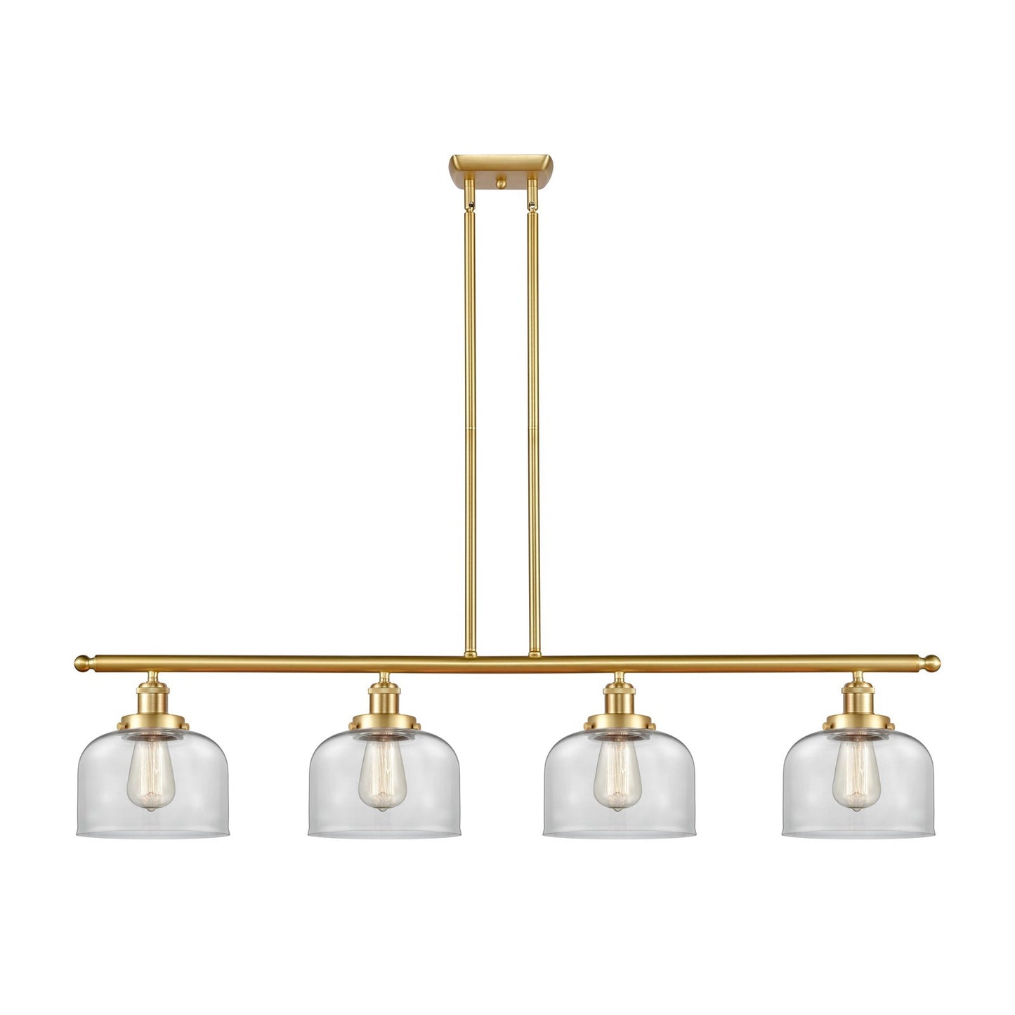 Innovations Bell 48in 4-Light Island Light | Industrial Satin Gold Steel and Clear Glass | Kitchen Island & Dining Room | Model 916-4I-SG-G72