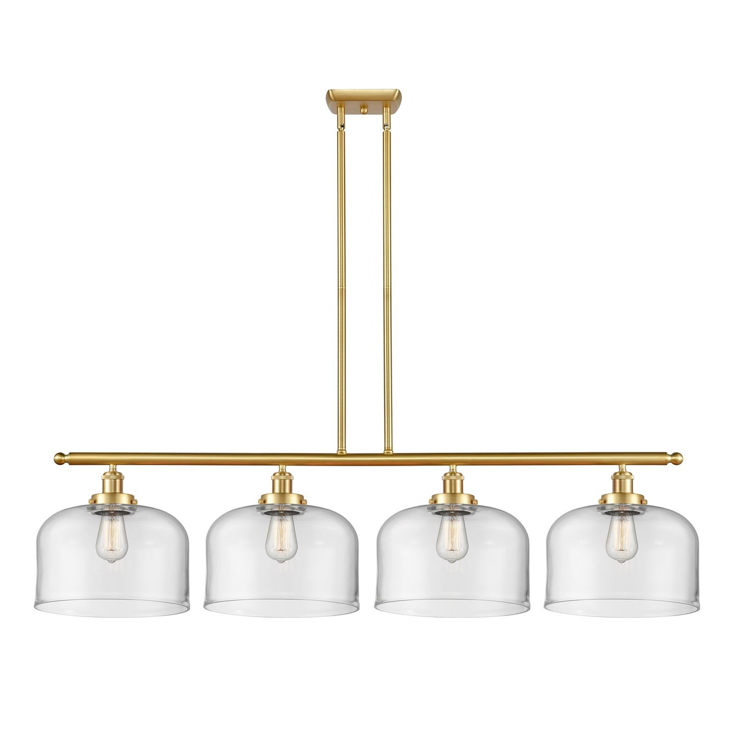 Innovations Bell 48in 4-Light Island Light | Industrial Satin Gold Steel and Clear XL Glass | Kitchen Island & Dining Room | Model 916-4I-SG-G72-L