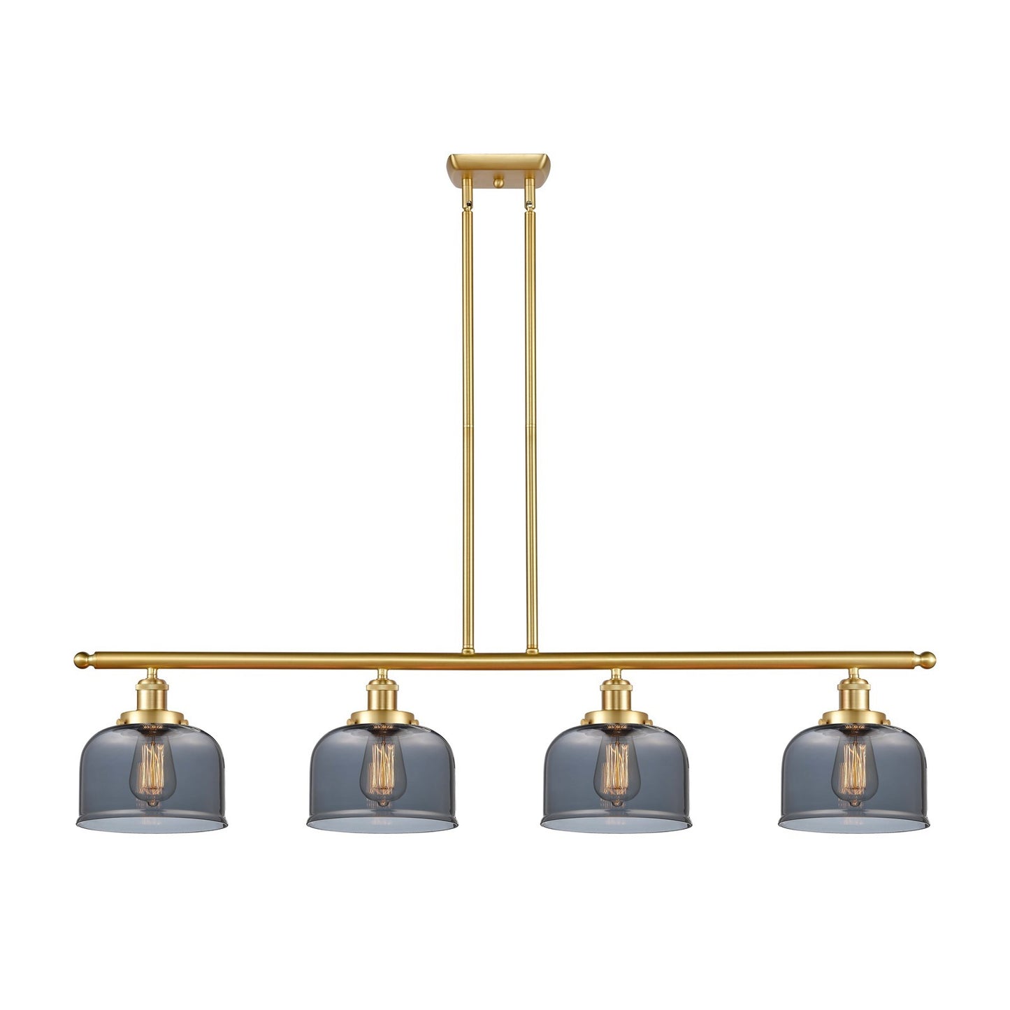 Innovations Bell 48in 4-Light Island Light | Industrial Satin Gold Steel and Light Smoke Glass | Kitchen Island & Dining Room | Model 916-4I-SG-G73