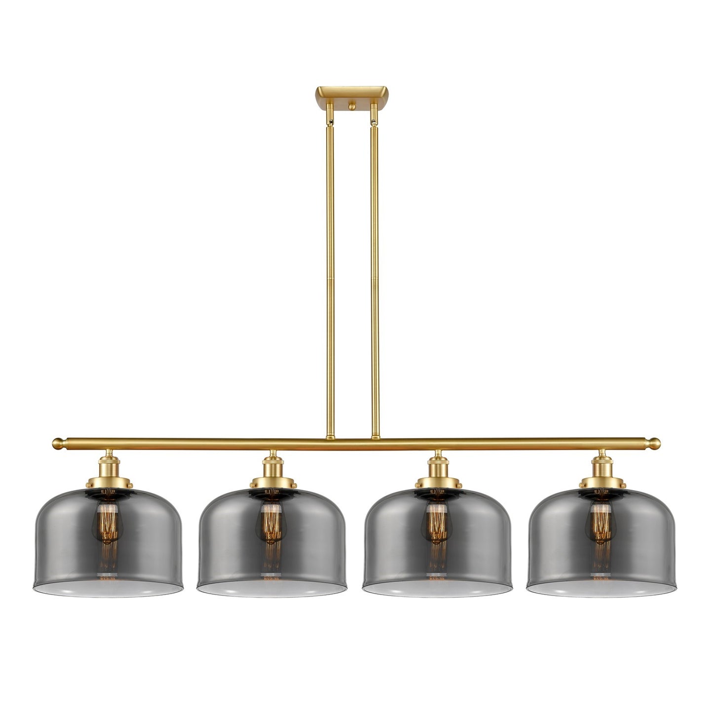 Innovations Bell 48in 4-Light Island Light | Industrial Satin Gold Steel and Light Smoke XL Glass | Kitchen Island & Dining Room | Model 916-4I-SG-G73-L