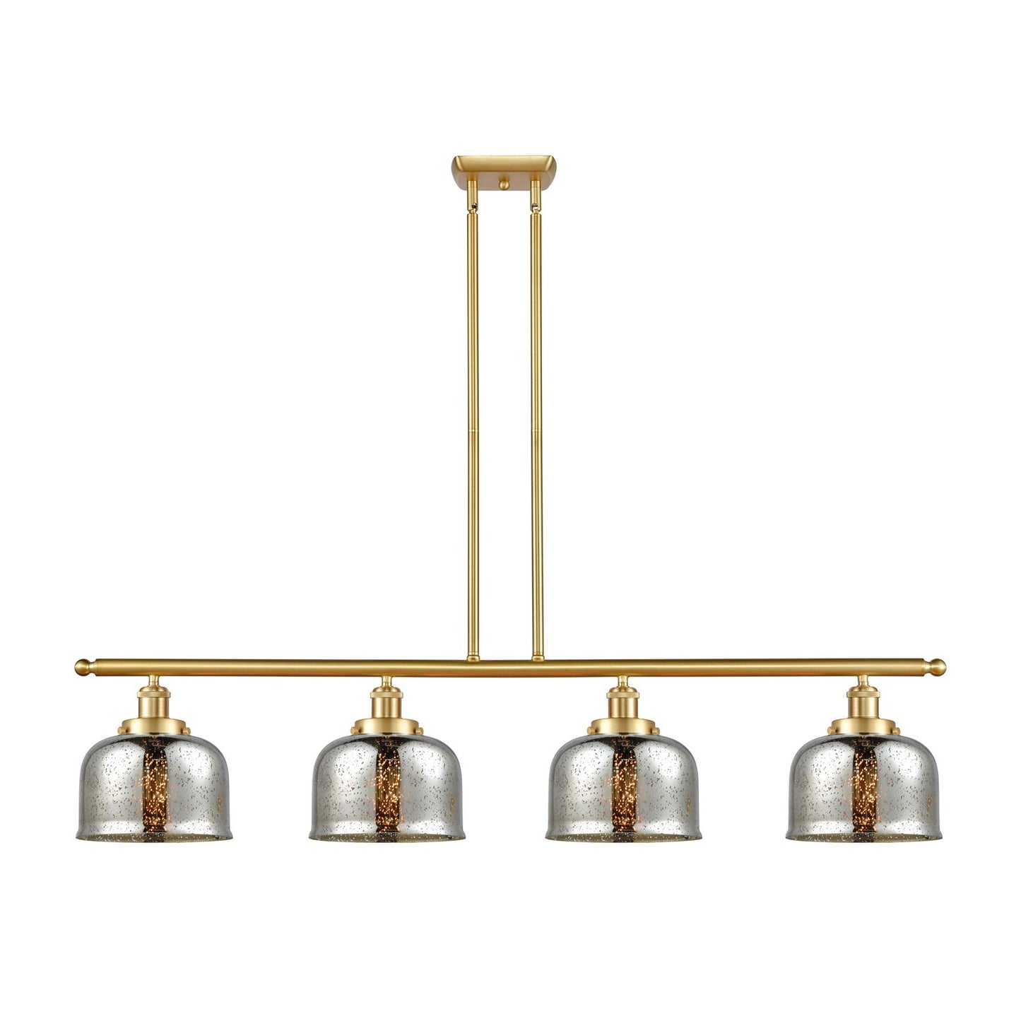 Innovations Bell 48in 4-Light Island Light | Industrial Satin Gold Steel and Silver Plated Mercury Glass | Kitchen Island & Dining | Model 916-4I-SG-G78