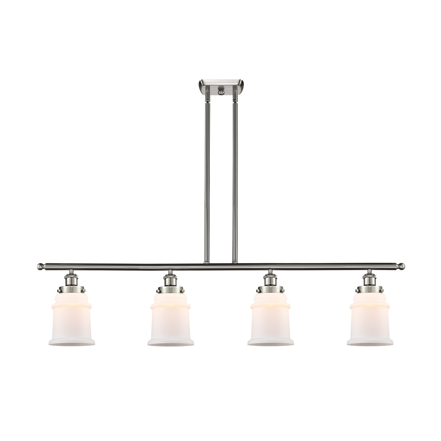 Innovations Canton 48in 4-Light Island Light | Modern Transitional Brushed Satin Nickel and Matte White Frosted Glass | Kitchen | Model 916-4I-SN-G181