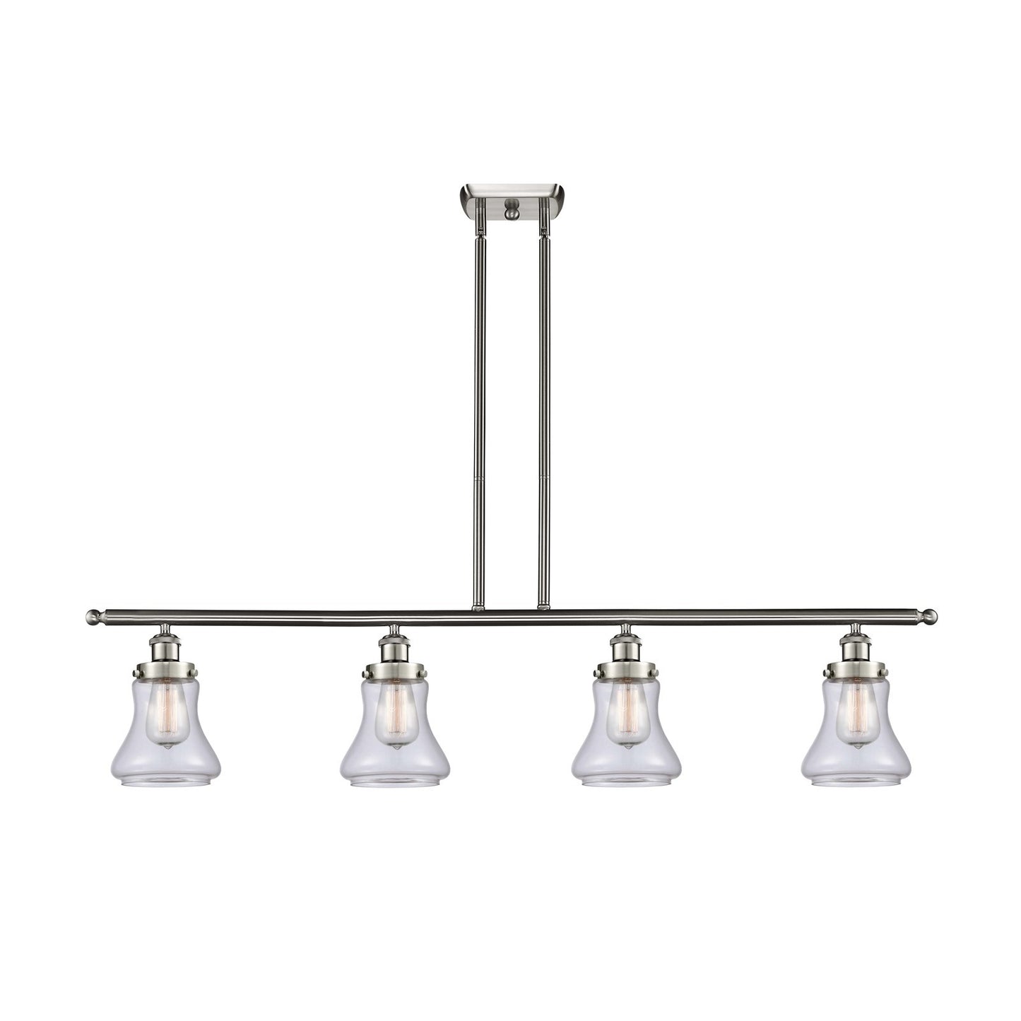 Innovations Bellmont 48in 4-Light Island Light | Brushed Satin Nickel Steel and Clear Glass | Kitchen Island & Dining Room | Model 916-4I-SN-G192