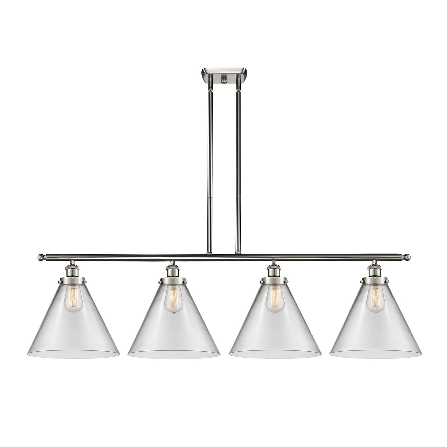 Innovations Cone 48in 4-Light Island Light | Industrial Brushed Satin Nickel and Clear Glass | Kitchen Island & Dining Room | Model 916-4I-SN-G42-L-LED