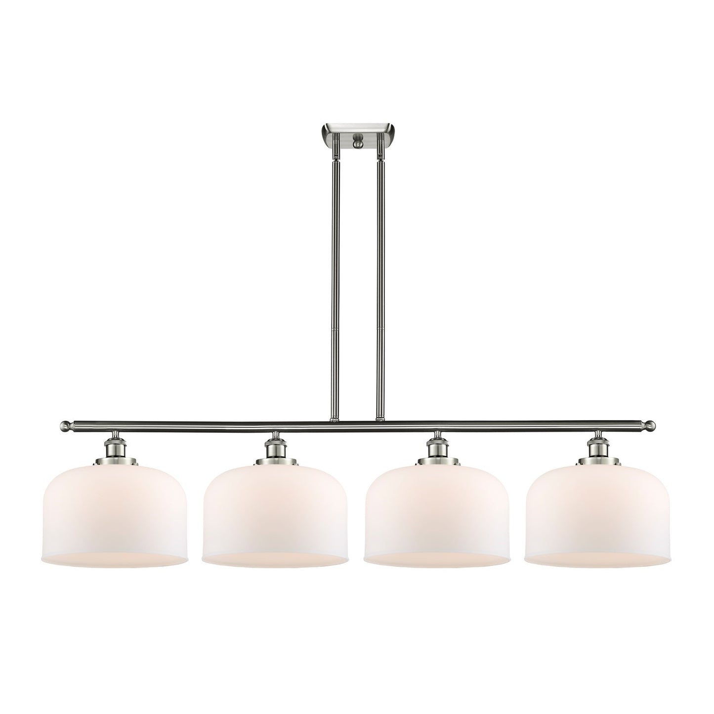 Innovations Bell 48in 4-Light Island Light | Industrial Brushed Satin Nickel and Matte White Frosted Glass | Kitchen Island & | Model 916-4I-SN-G71-L-LED