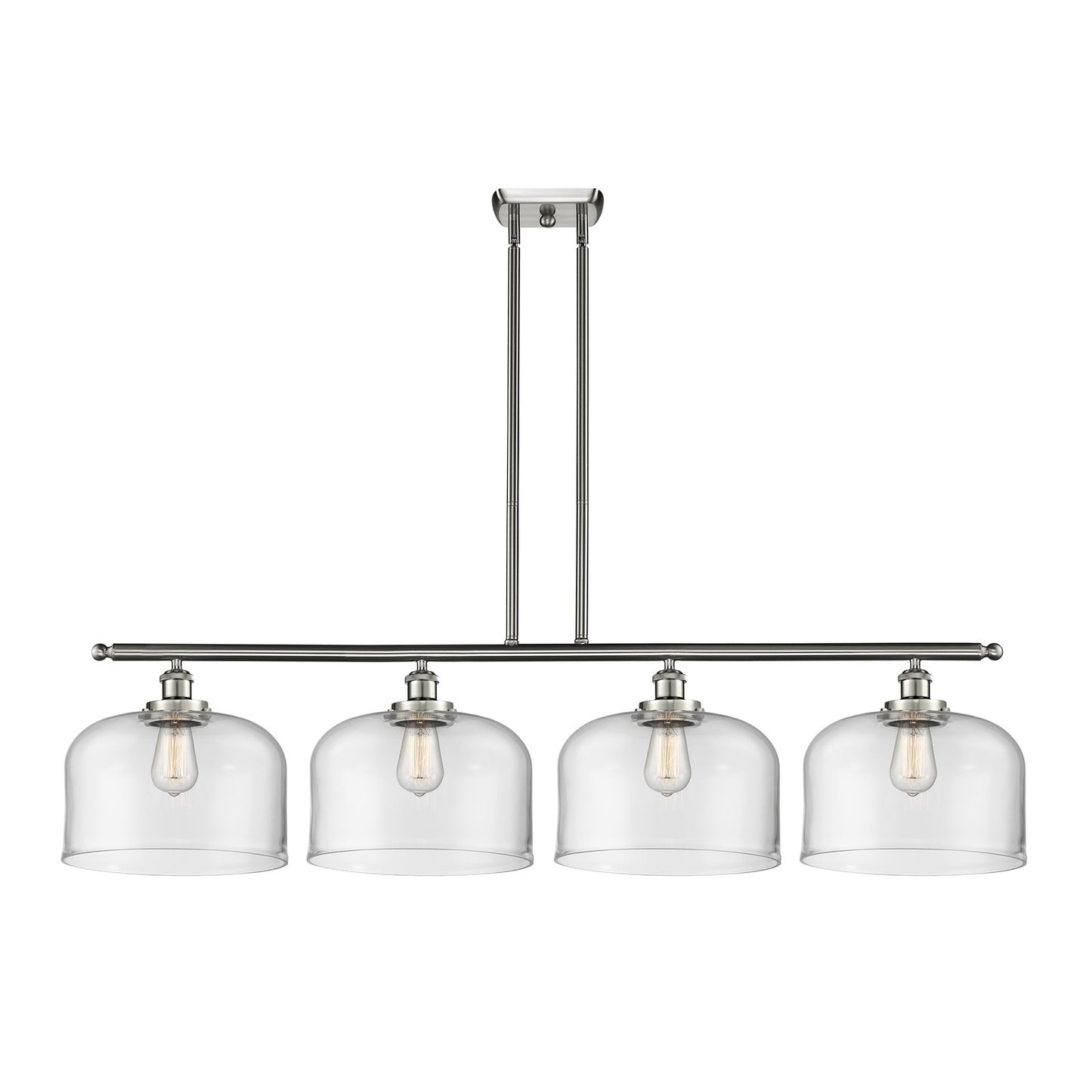 Innovations Bell 48in 4-Light Island Light | Industrial Brushed Satin Nickel and Clear Glass | Kitchen Island & Dining Room | Model 916-4I-SN-G72-L