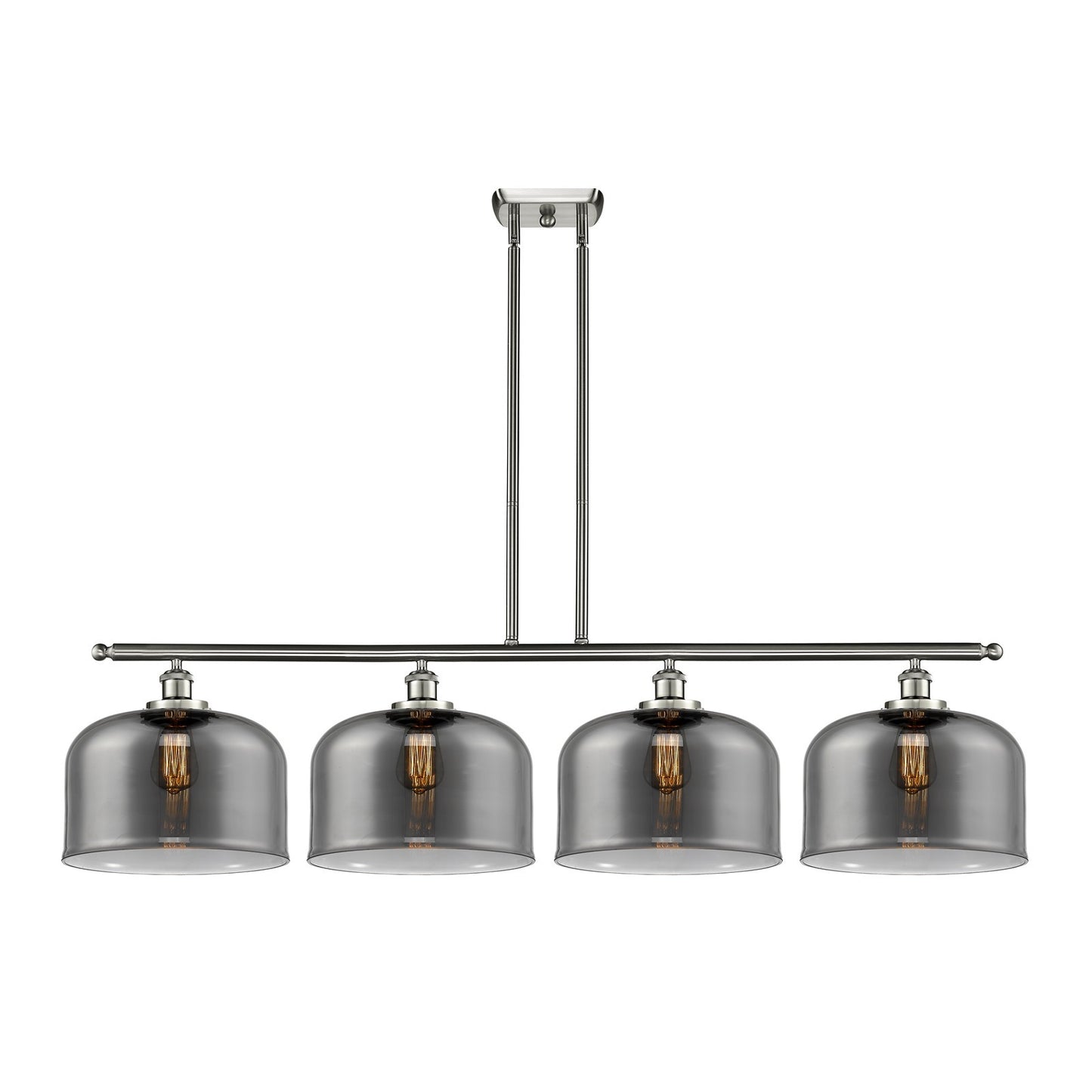 Innovations Bell 48in 4-Light Island Light | Industrial Brushed Satin Nickel Steel and Light Smoke Glass | Kitchen Island & | Model 916-4I-SN-G73-L-LED