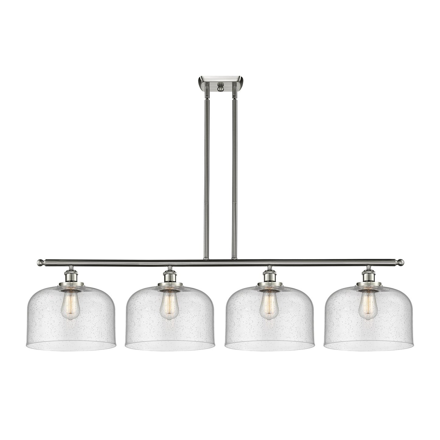 Innovations Bell 48in 4-Light Island Light | Industrial Brushed Satin Nickel Steel and Seedy Glass | Kitchen Island & Dining Room | Model 916-4I-SN-G74-L