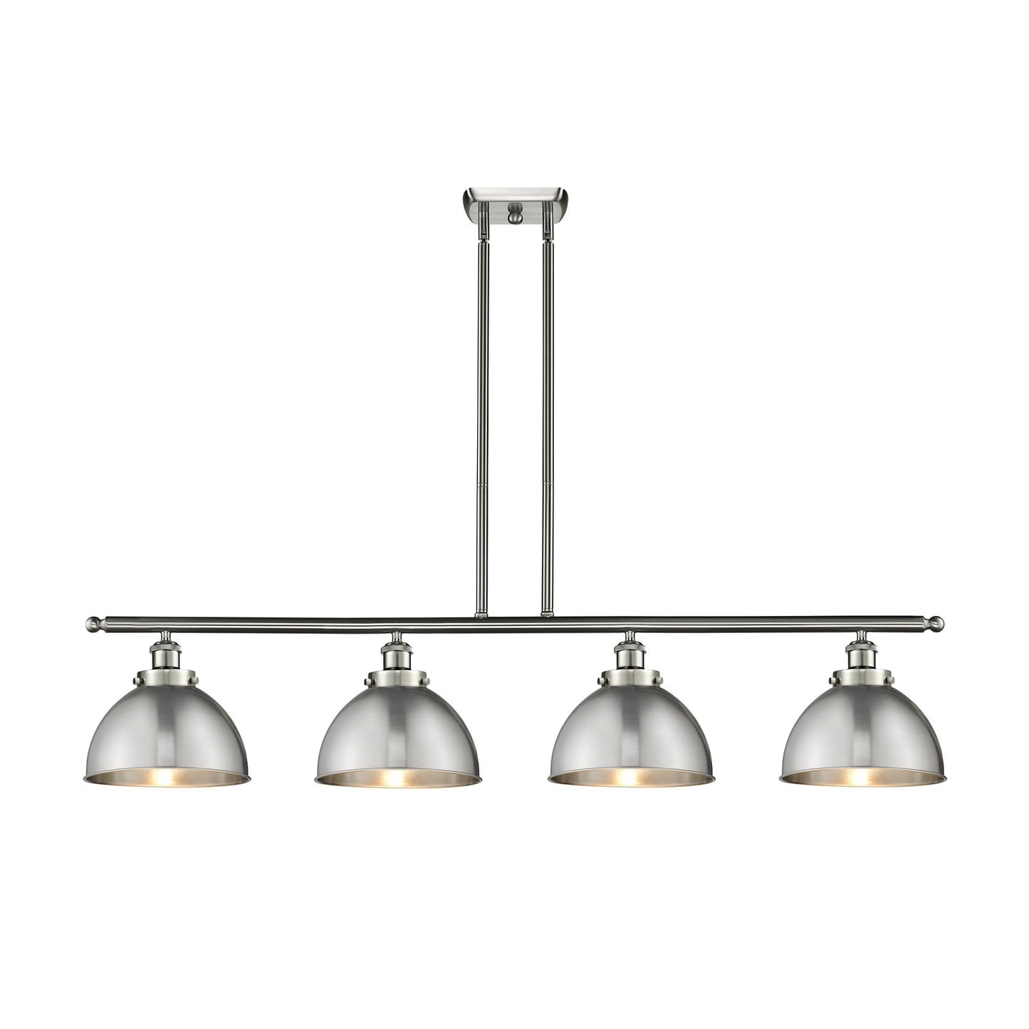 Innovations Derby 48in 4-Light Island Light | Industrial Farmhouse Brushed Satin Nickel Steel and Metal Dome Shade | Model 916-4I-SN-MFD-10-SN-LED