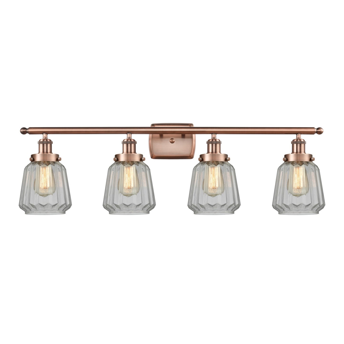 Innovations Chatham 37in 4-Light Bath Vanity Light | Modern Transitional Antique Copper Steel and Clear Ribbed Glass | Bathroom & | Model 916-4W-AC-G142