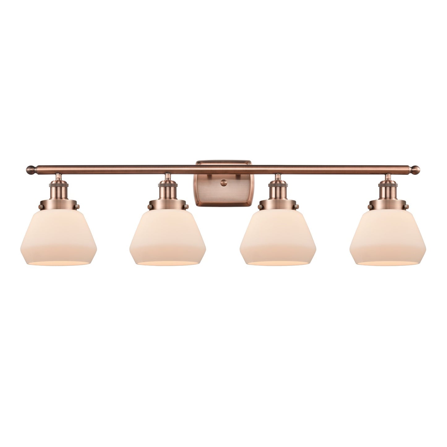 Innovations Fulton 37in 4-Light Bath Vanity Light | Modern Contempo Antique Copper Steel and Matte White Frosted Glass | Bathroom & | Model 916-4W-AC-G171