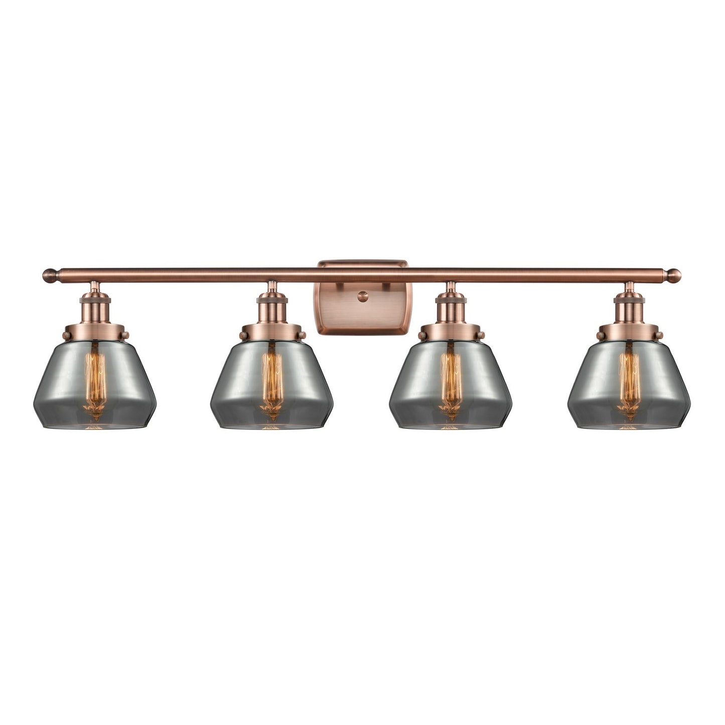 Innovations Fulton 37in 4-Light Bath Vanity Light | Modern Contempo Antique Copper Steel and Light Smoke Glass | Bathroom & | Model 916-4W-AC-G173