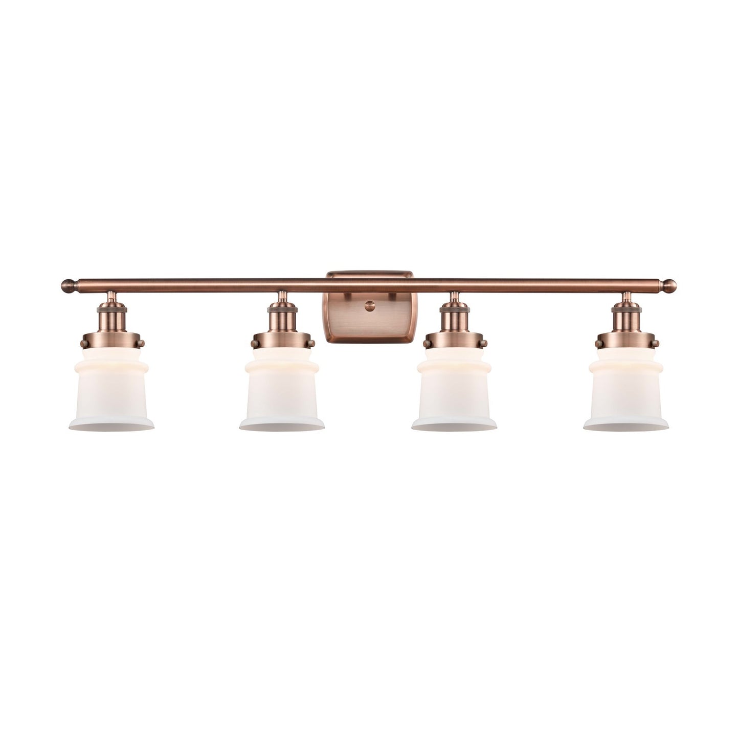 Innovations Canton 35.25in 4-Light Bath Vanity Light | Modern Contempo Antique Copper Steel and Matte White Frosted Glass | Model 916-4W-AC-G181S