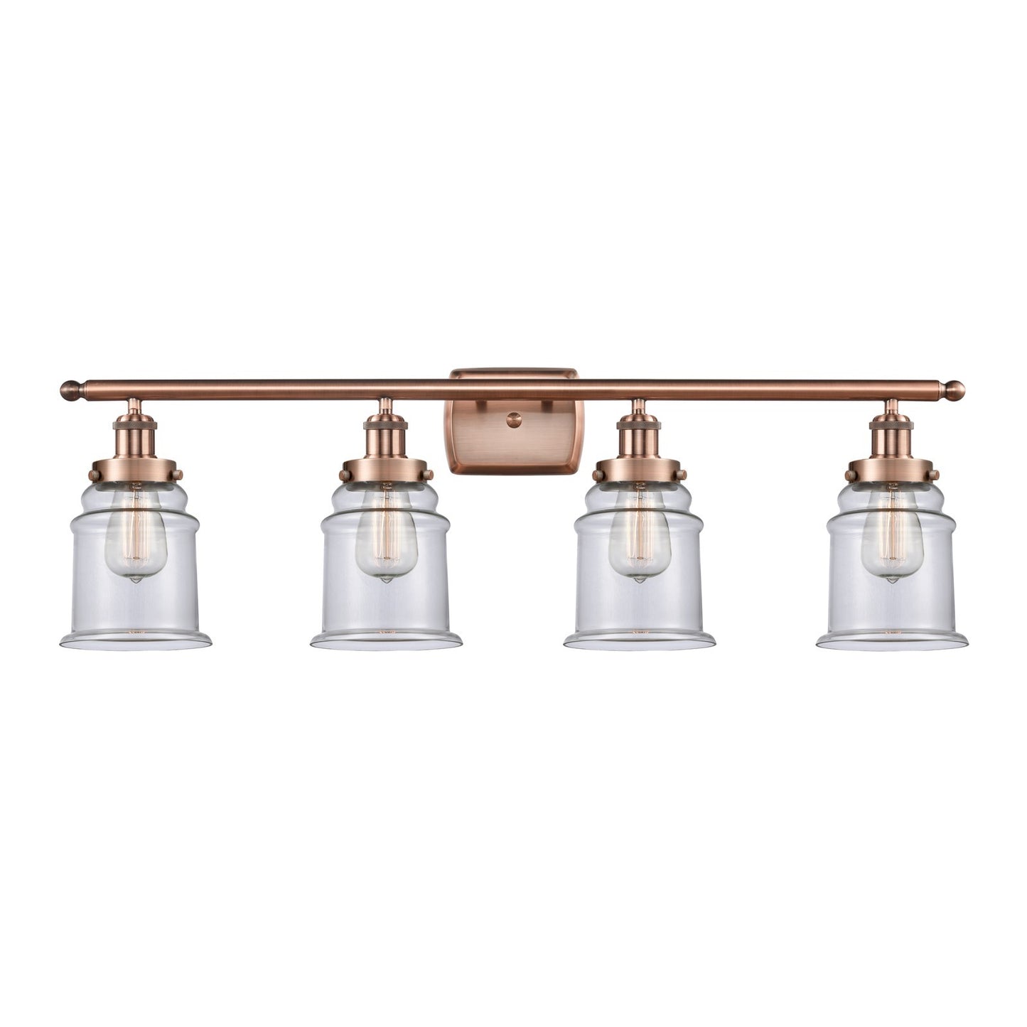 Innovations Canton 36in 4-Light Bath Vanity Light | Modern Contempo Antique Copper Steel and Clear Glass | Bathroom Vanity | Model 916-4W-AC-G182