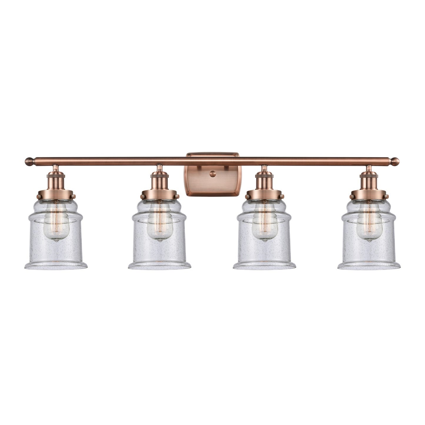 Innovations Canton 36in 4-Light Bath Vanity Light | Modern Contempo Antique Copper Steel and Seedy Glass Schoolhouse Shades | Model 916-4W-AC-G184