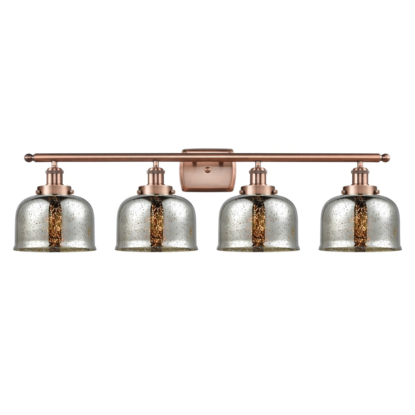 Innovations Bell 38in 4-Light Bath Vanity Light LED | Industrial Antique Copper Steel and Silver Plated Mercury Glass | Bathroom | Model 916-4W-AC-G78-LED