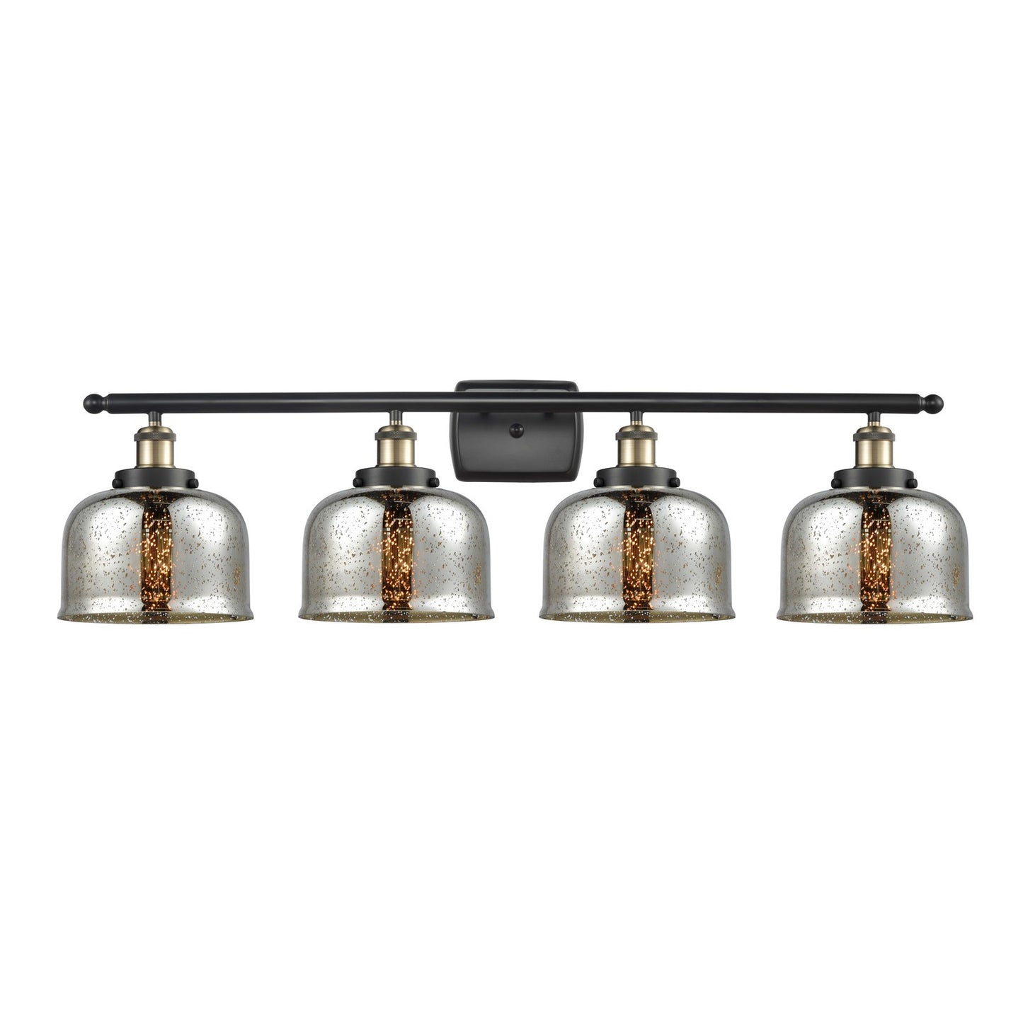 Innovations Bell 38in 4-Light Bath Vanity Light | Industrial Black Antique Brass and Silver Plated Mercury Glass | Bathroom | Model 916-4W-BAB-G78-LED