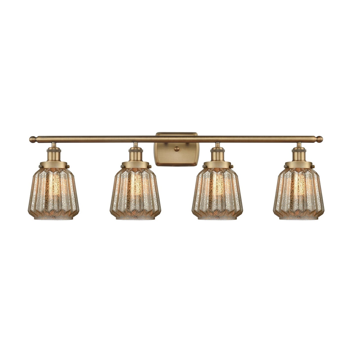 Innovations Chatham 37in 4-Light Bath Vanity Light | Modern Transitional Brushed Brass and Mercury Ribbed Glass Shade | Bathroom | Model 916-4W-BB-G146