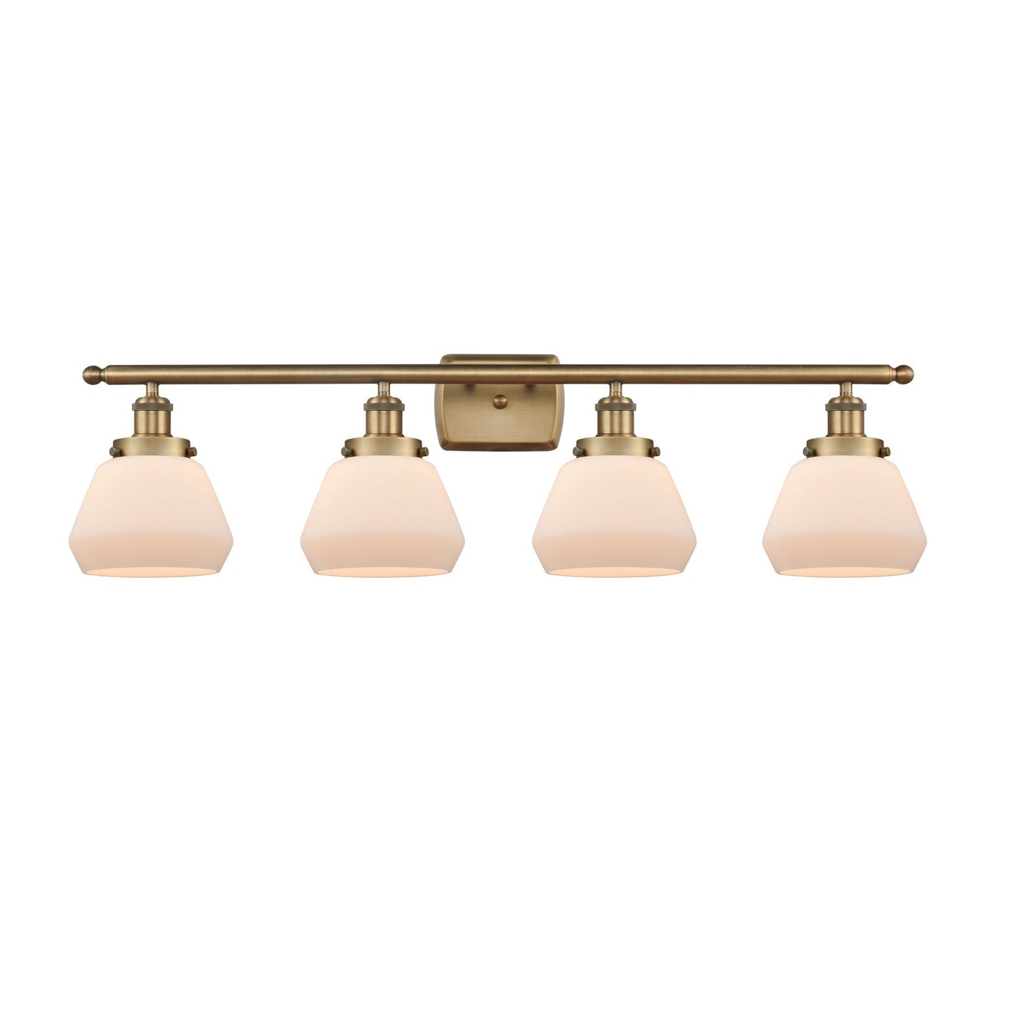 Innovations Fulton 37in 4-Light Bath Vanity Light | Modern Transitional Brushed Brass and Matte White Frosted Glass Shade | Model 916-4W-BB-G171