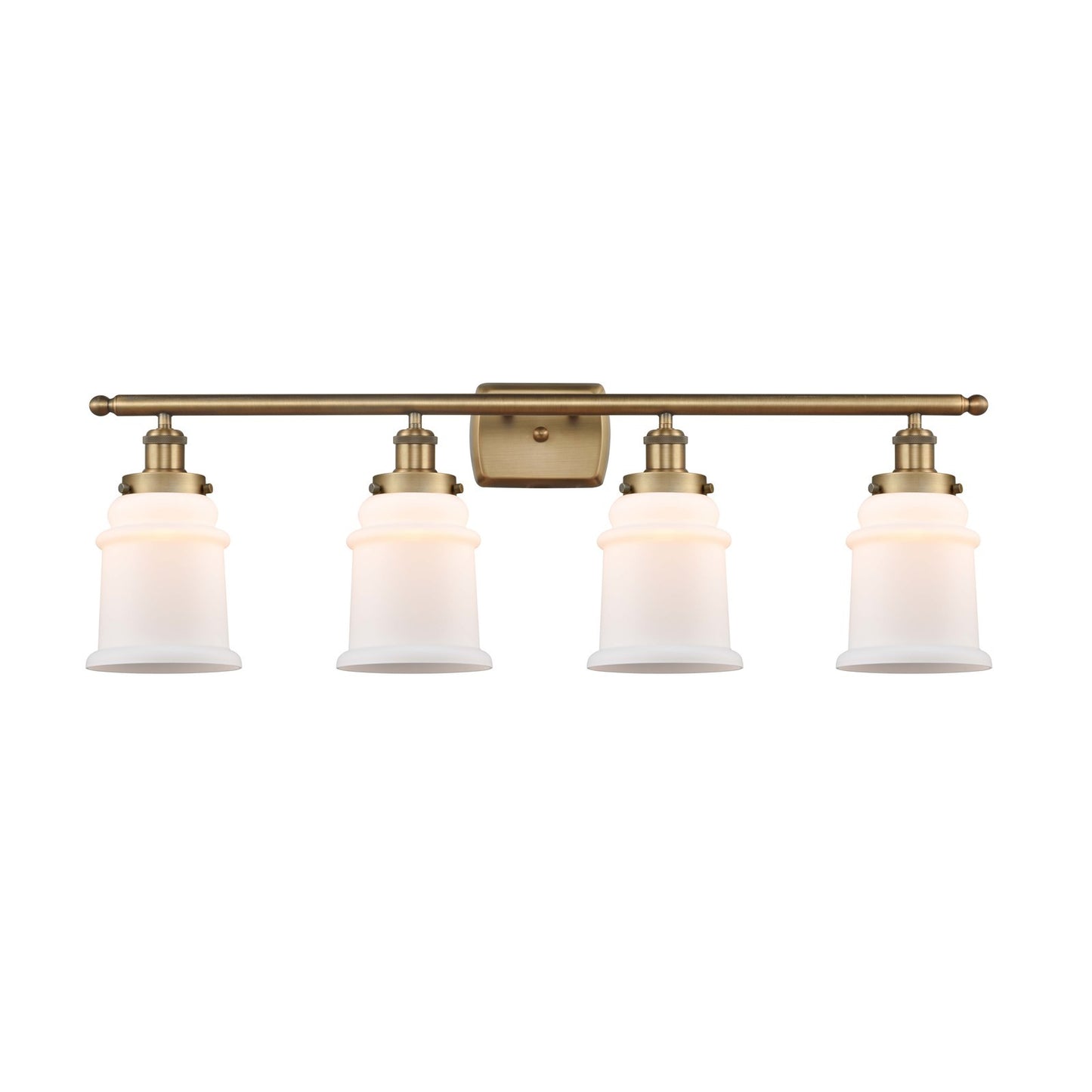 Innovations Canton 36in 4-Light Bath Vanity Light | Brushed Brass Steel and Matte White Frosted Glass Bell Shade | Bathroom Vanity | Model 916-4W-BB-G181