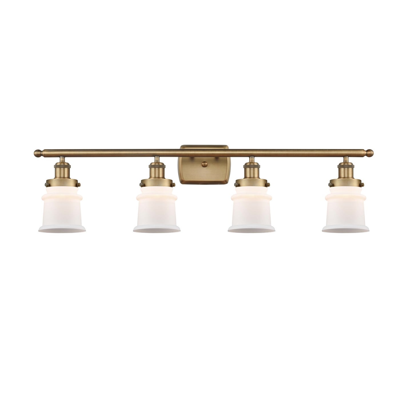 Innovations Canton 35.25in 4-Light Bath Vanity Light | Brushed Brass Steel and Matte White Frosted Glass Bell Shade | Bathroom | Model 916-4W-BB-G181S