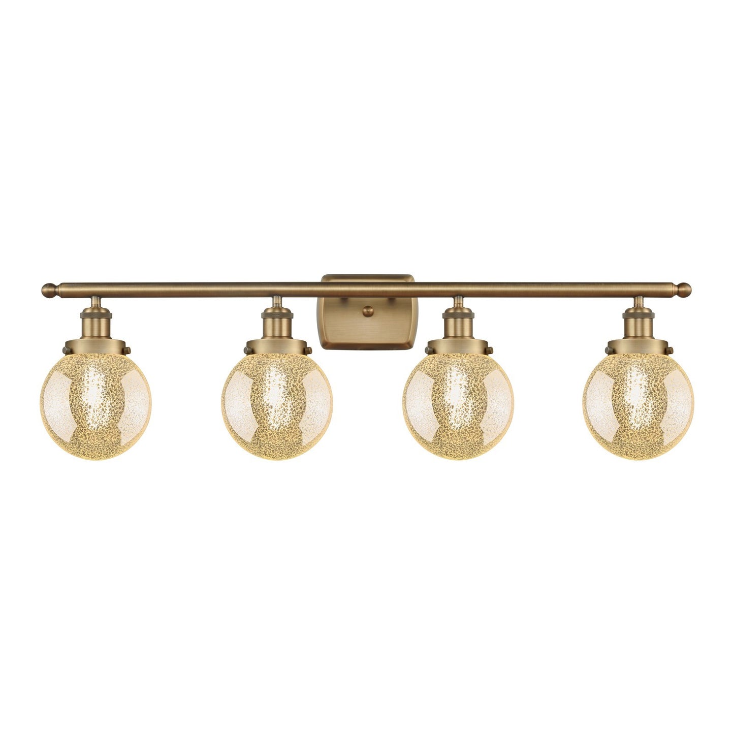 Innovations Beacon 36in 4-Light Bath Vanity Light | Modern Contempo Brushed Brass Steel and Mercury Seeded Glass Globe Shade | Model 916-4W-BB-G208-6