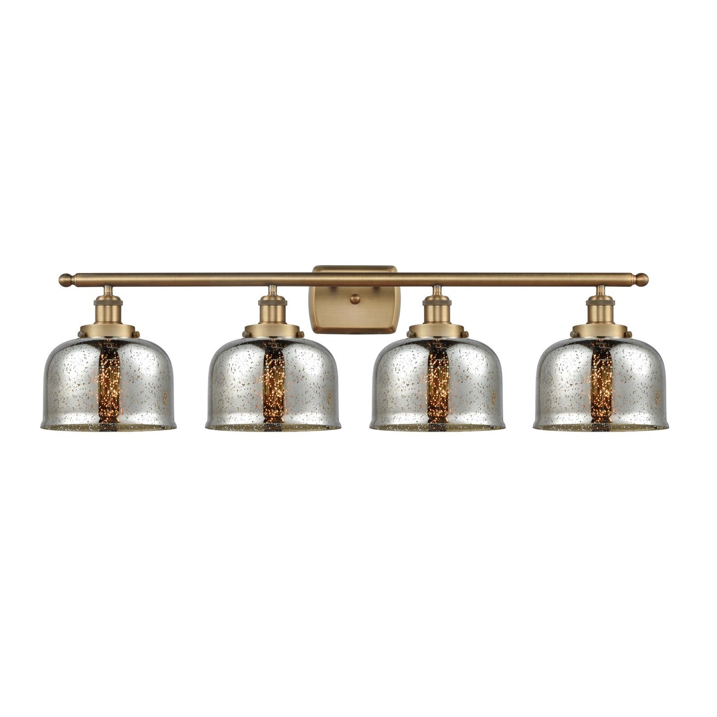 Innovations Bell 38in 4-Light Bath Vanity Light | Industrial Brushed Brass Steel and Silver Plated Mercury Glass | Bathroom | Model 916-4W-BB-G78-LED