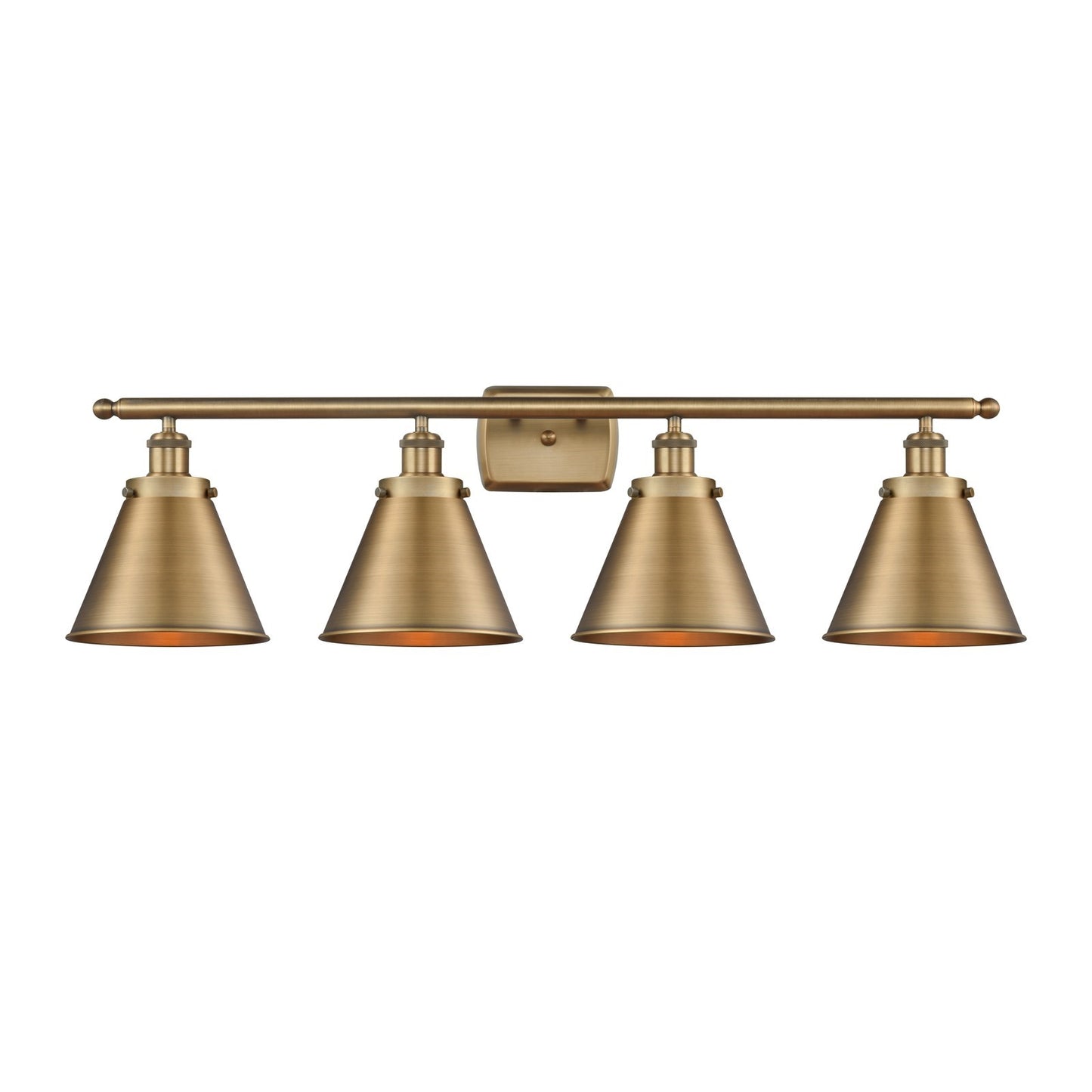 Innovations Appalachian 36in 4-Light Bath Vanity | Industrial Farmhouse Brushed Brass and Brushed Brass Metal Shades | Bathroom | Model 916-4W-BB-M13-BB