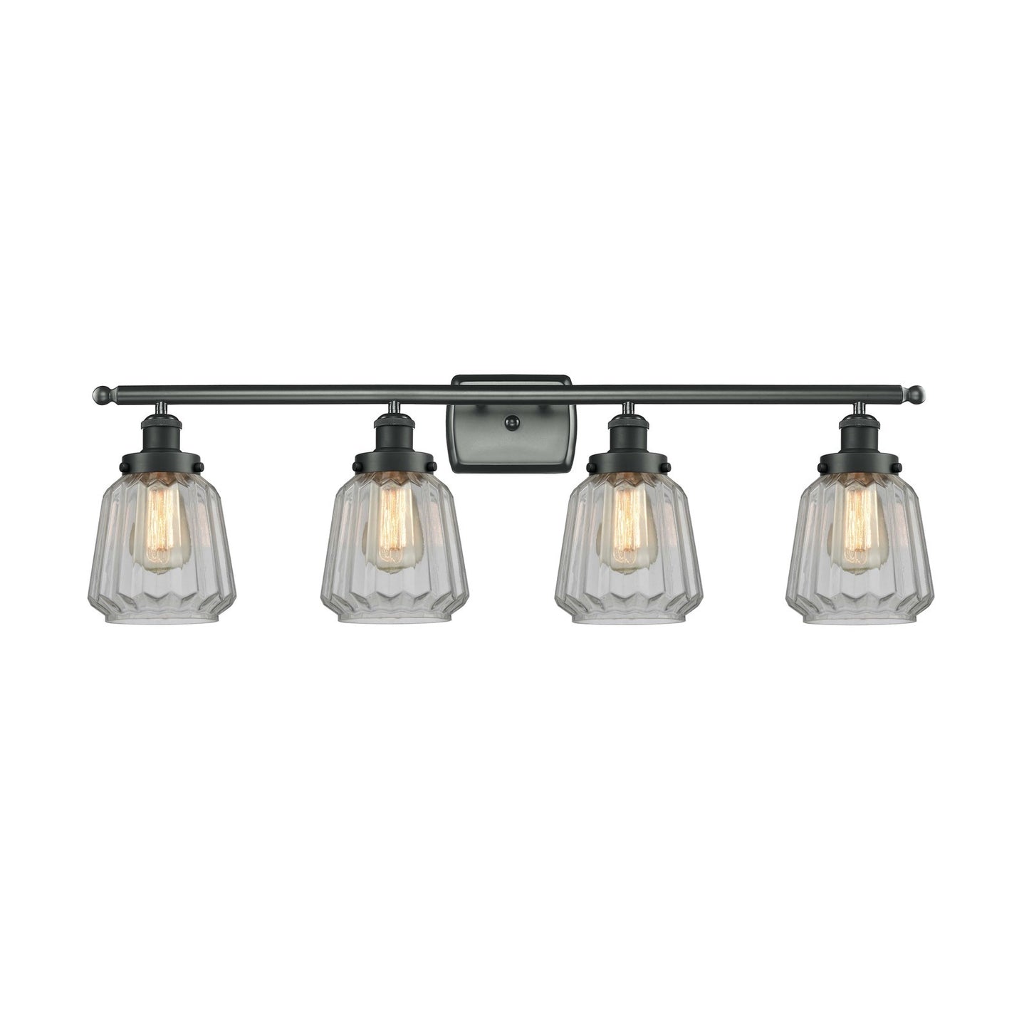 Innovations Chatham 37in 4-Light Bath Vanity | Modern Transitional Matte Black and Clear Ribbed Glass | Bathroom Vanity | Model 916-4W-BK-G142