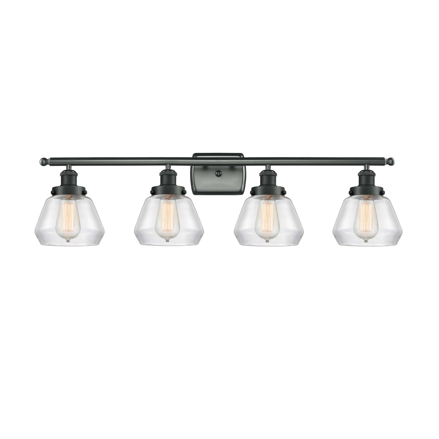 Innovations Fulton 37in 4-Light Bath Vanity Light | Modern Contempo Matte Black Steel and Clear Glass | Bathroom Vanity | Model 916-4W-BK-G172